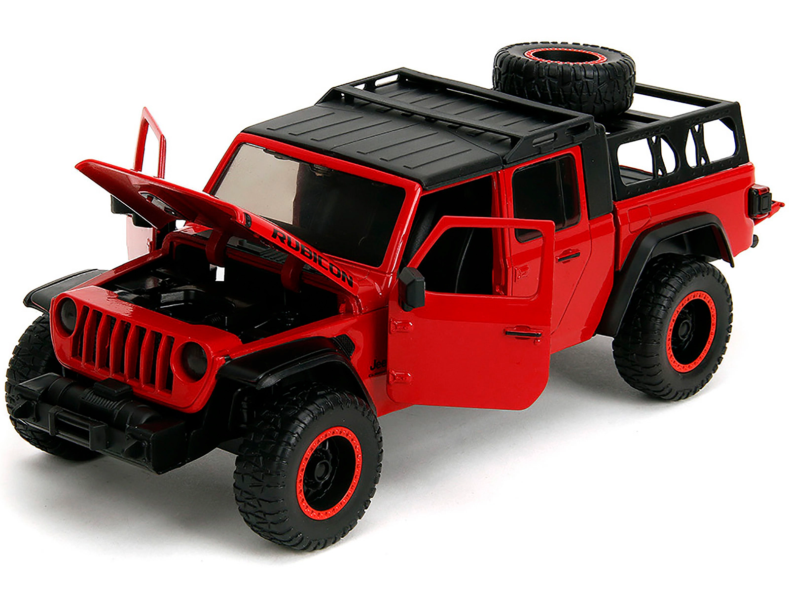Jada 2020 Jeep Gladiator Rubicon Pickup Truck Red with Black Top and Extra Wheels "Just Trucks" Series 1/24