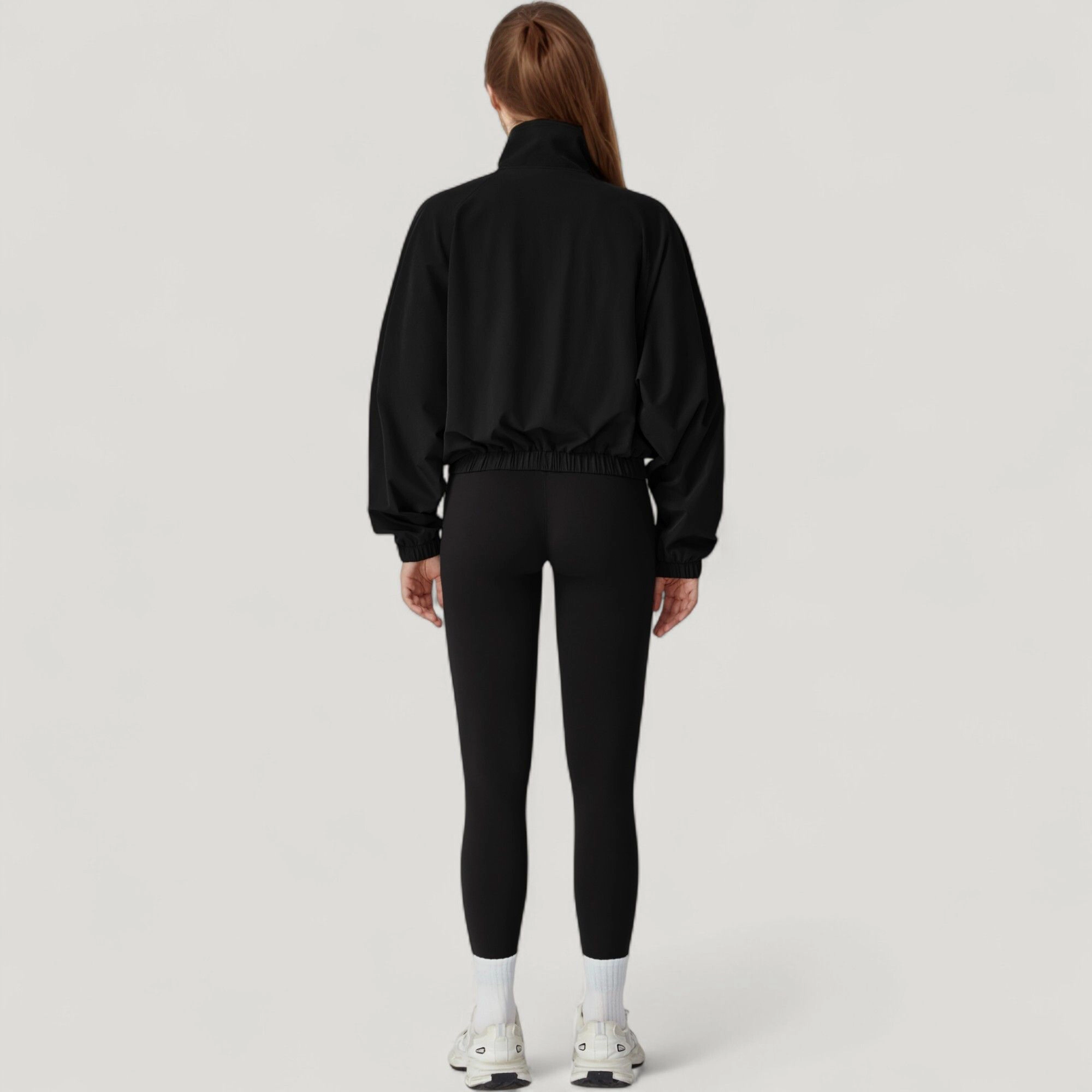 Anna-Kaci Women's Zip-Up Activewear Jacket with High Collar Long Sleeves and Relaxed Elastic Hem for Workout Wear