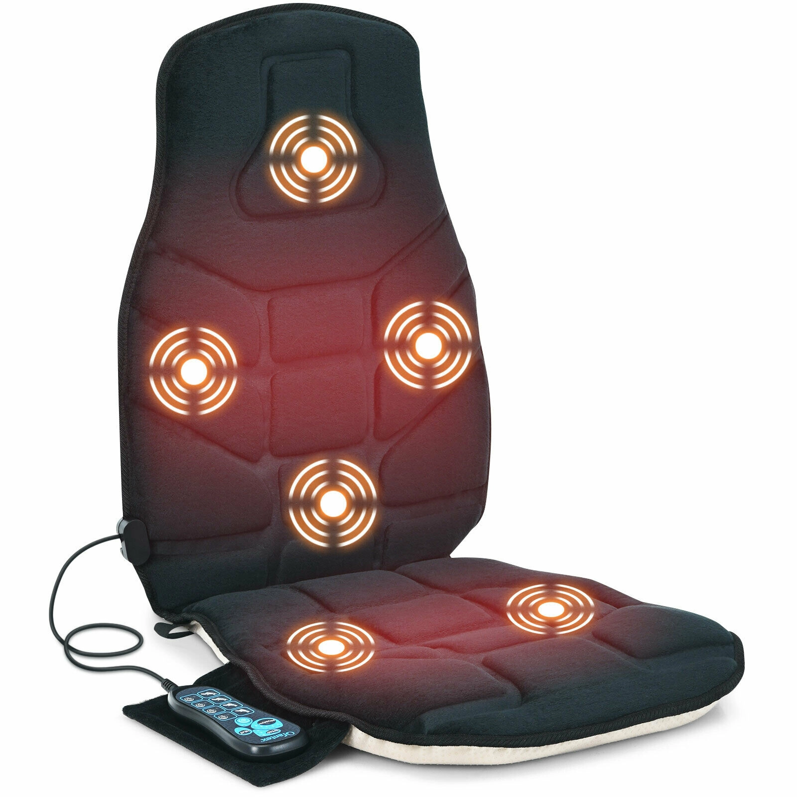 SUGIFT Heated Seat Cushion Massager with 6 Vibration Motors and 5 Modes Black