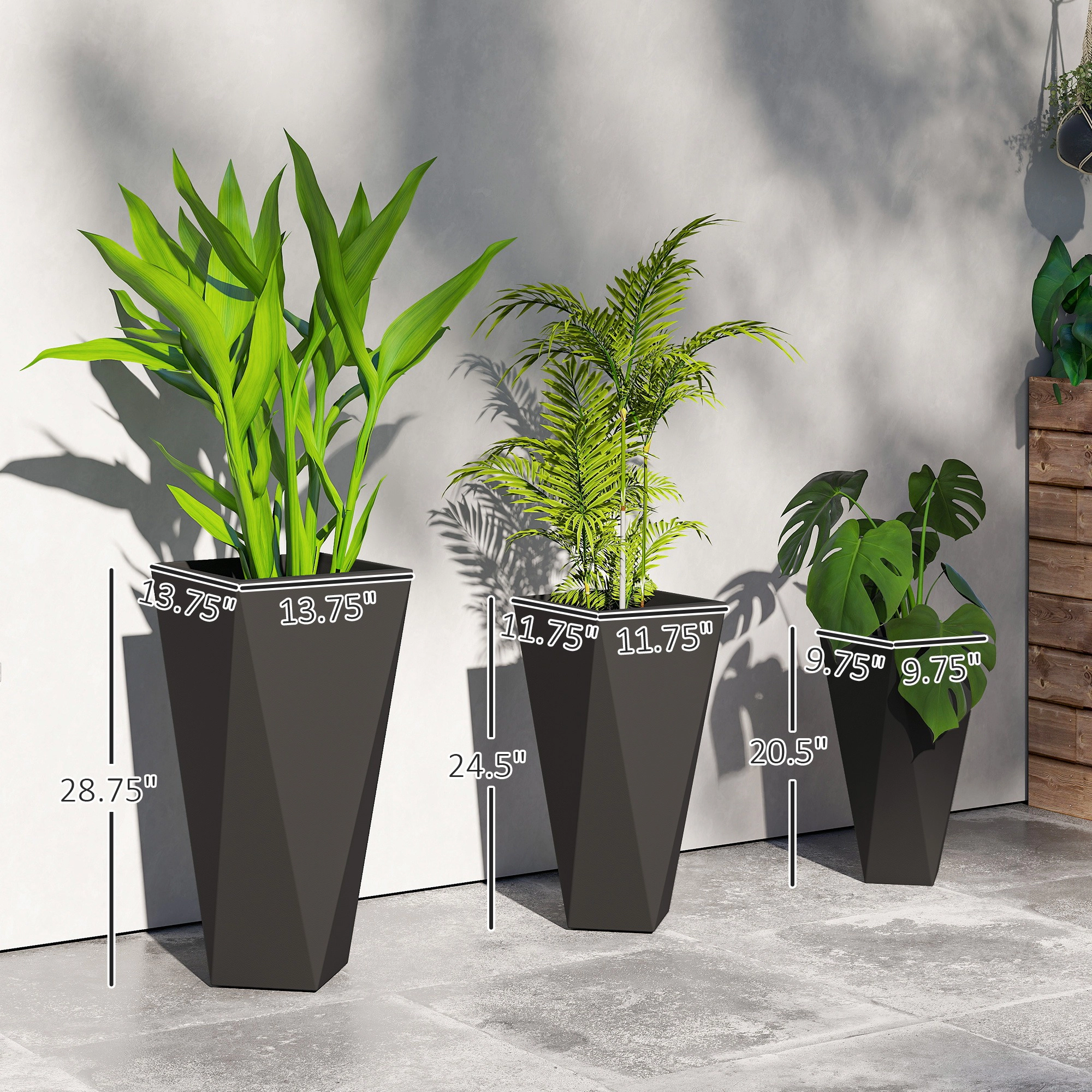HONGGE Indoor Outdoor Planters Set of 3 MgO Tall Stackable Flower Pots with Drainage Holes for Garden Balcony