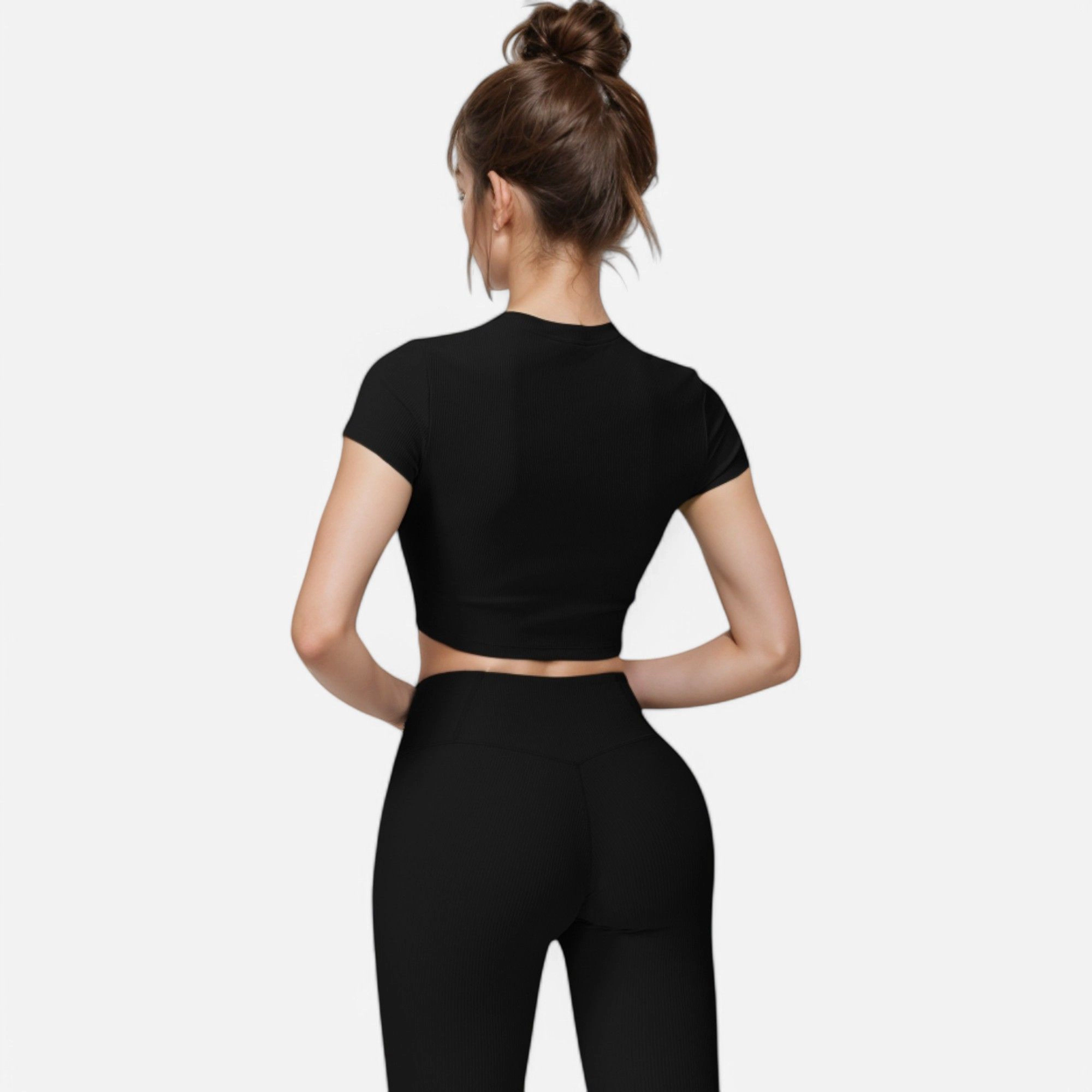 Anna-Kaci Women's Short Sleeve Ribbed Crop Top with Crew Neck and Stretch Fabric