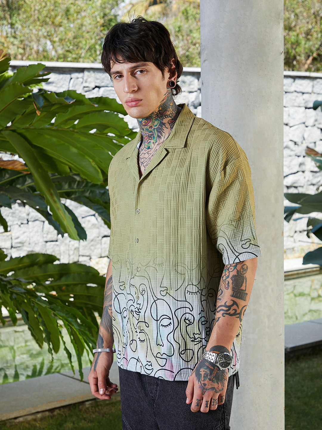 Cahoot Men's Faces-Ombre Oversized Shirt