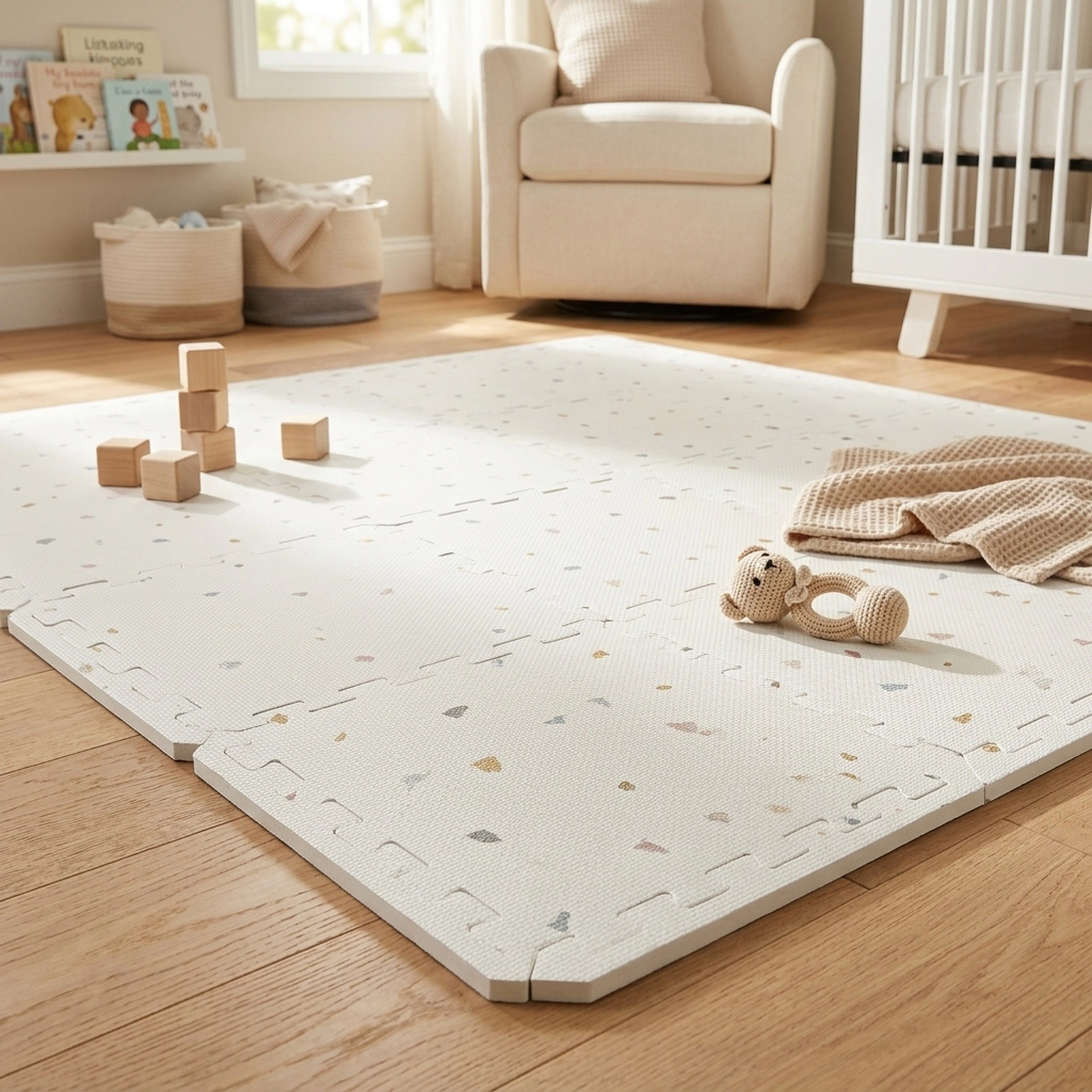 SUGIFT White Terrazzo 36 Piece Interlocking Foam Exercise Mat Set with Widened End Borders 13-in W 12.5-in D