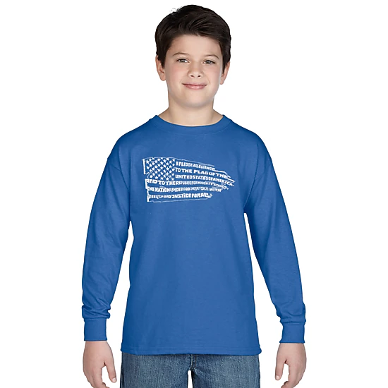 LA Pop Art Boys Long Sleeve T-Shirt -  Pledge of Allegiance Flag