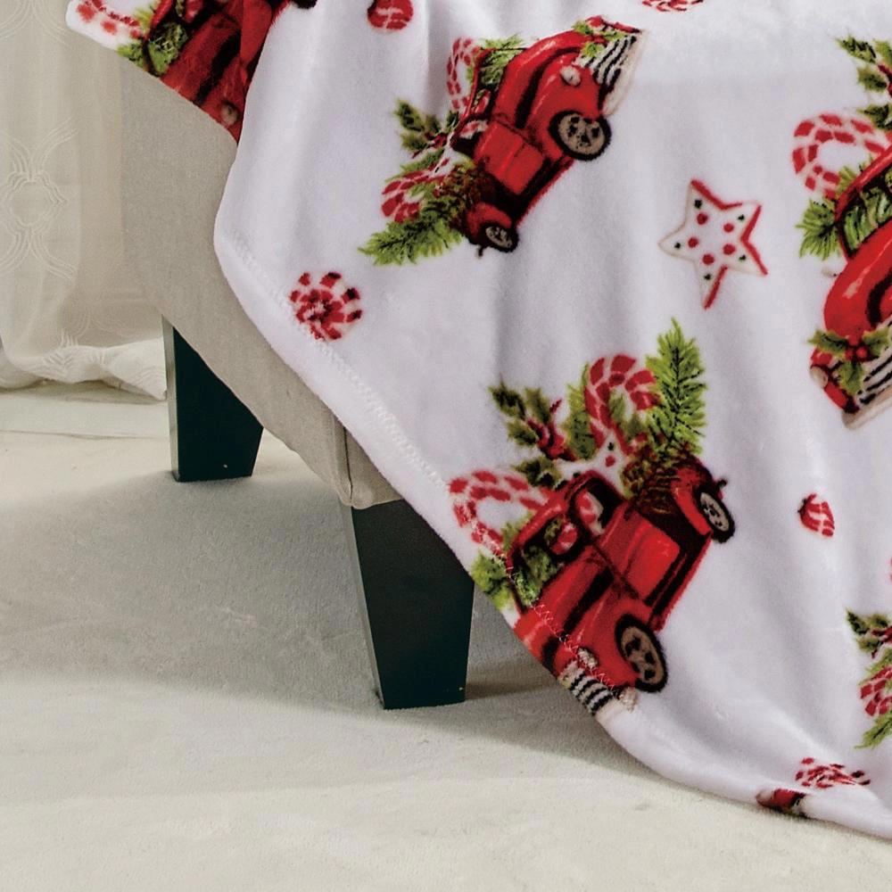 Plazatex Rustic Truck plush Decorative Christmas Machine Washable Throw 50" X 60" Red