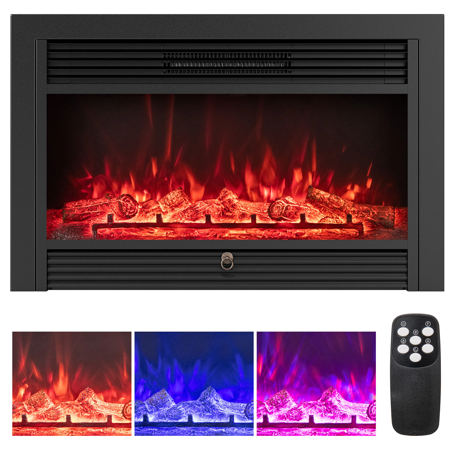 SUGIFT 33-in Electric Fireplace Insert 750W/1500W Recessed Heater 5000 BTU Adjustable Thermostat Black