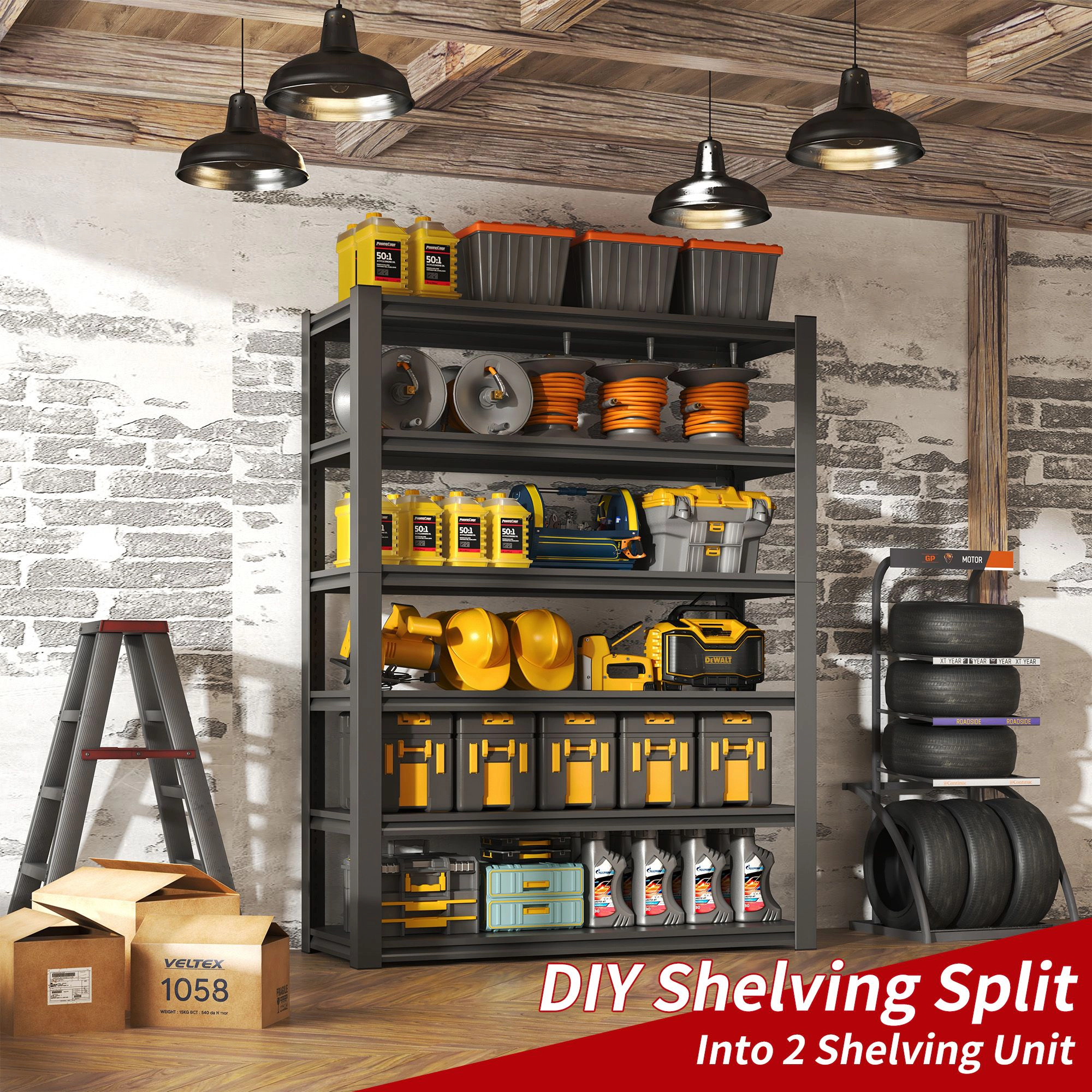 Flynama 48 in. W x 18 in. D x 82 in. H Black 2400LBS Heavy Duty Storage Shelves Adjustable Garage Shelves