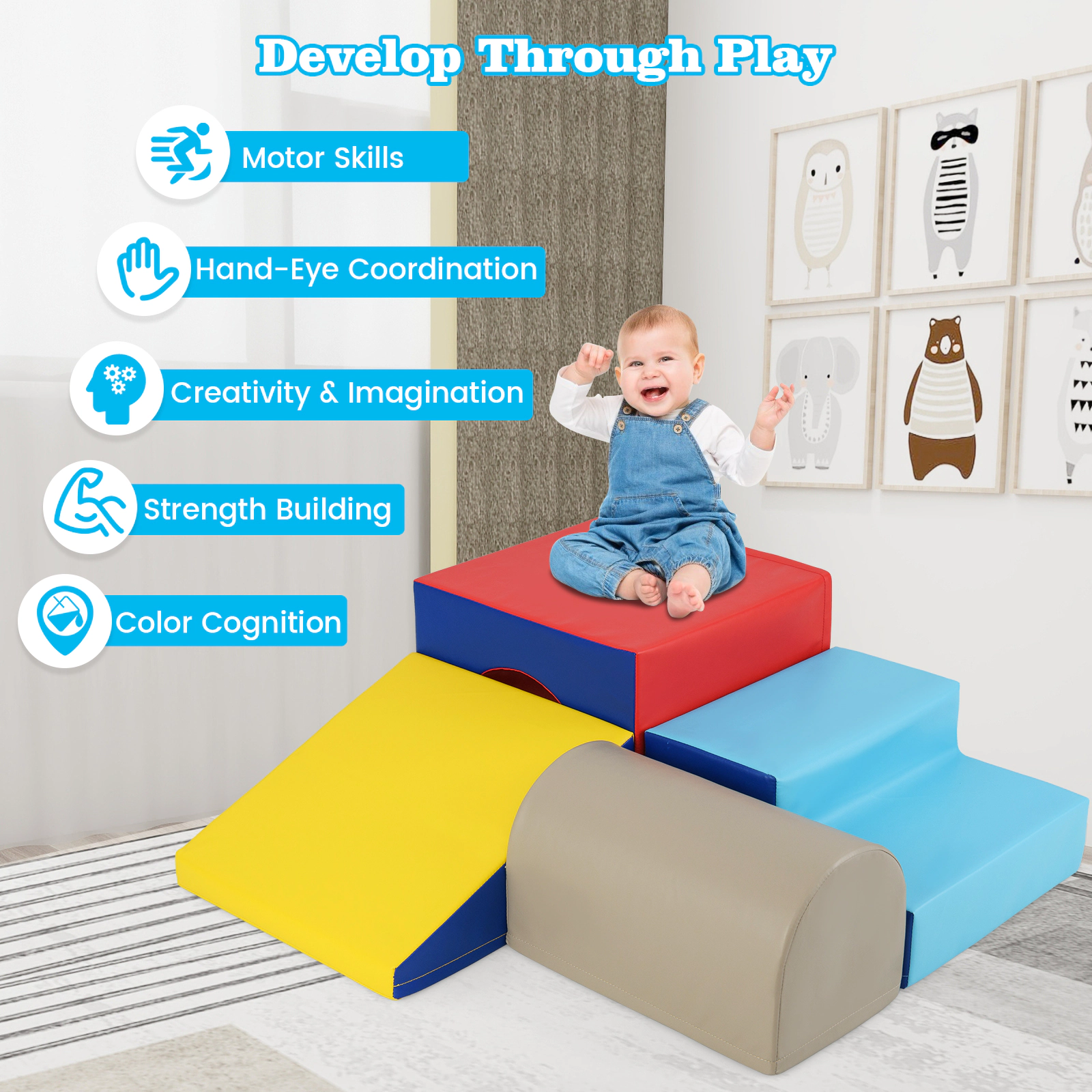 SUGIFT Yellow for Infants and Toddlers 4-Piece Climb and Crawl Foam Block Play Set