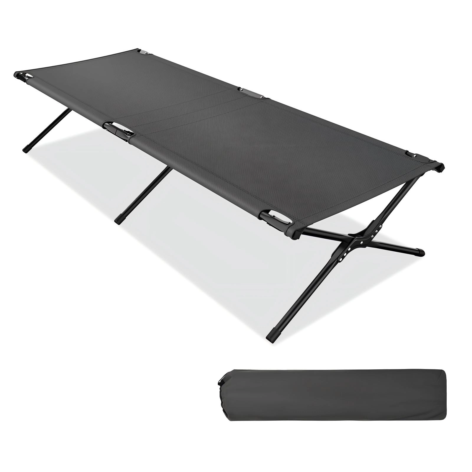 SUGIFT Adult and Kids Gray Folding Camping Cot with X-Shaped Iron Legs 26.5-in W 16.5-in H 300-lb Bed Capacity