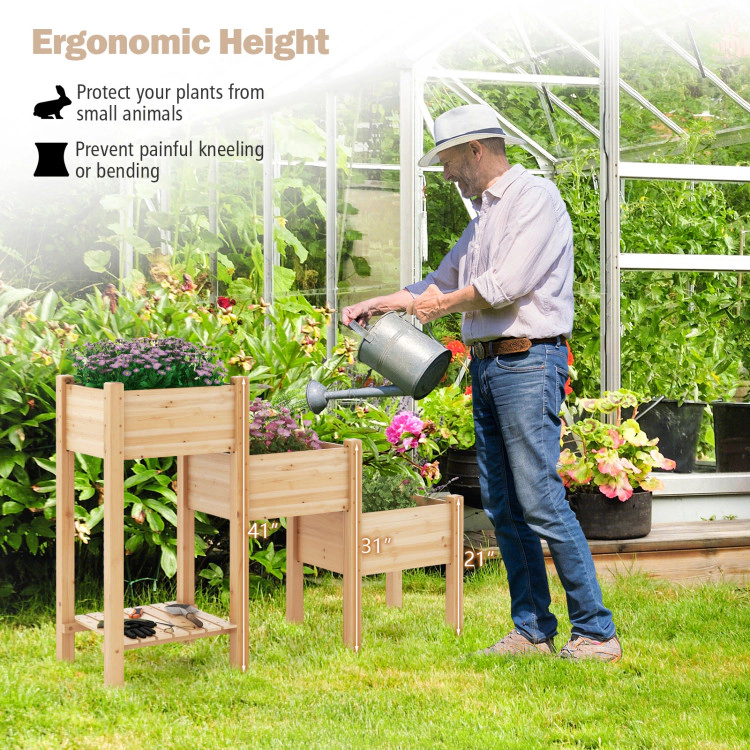 Hivvago 3-Tier Wooden Raised Garden Bed with Open Storage Shelf