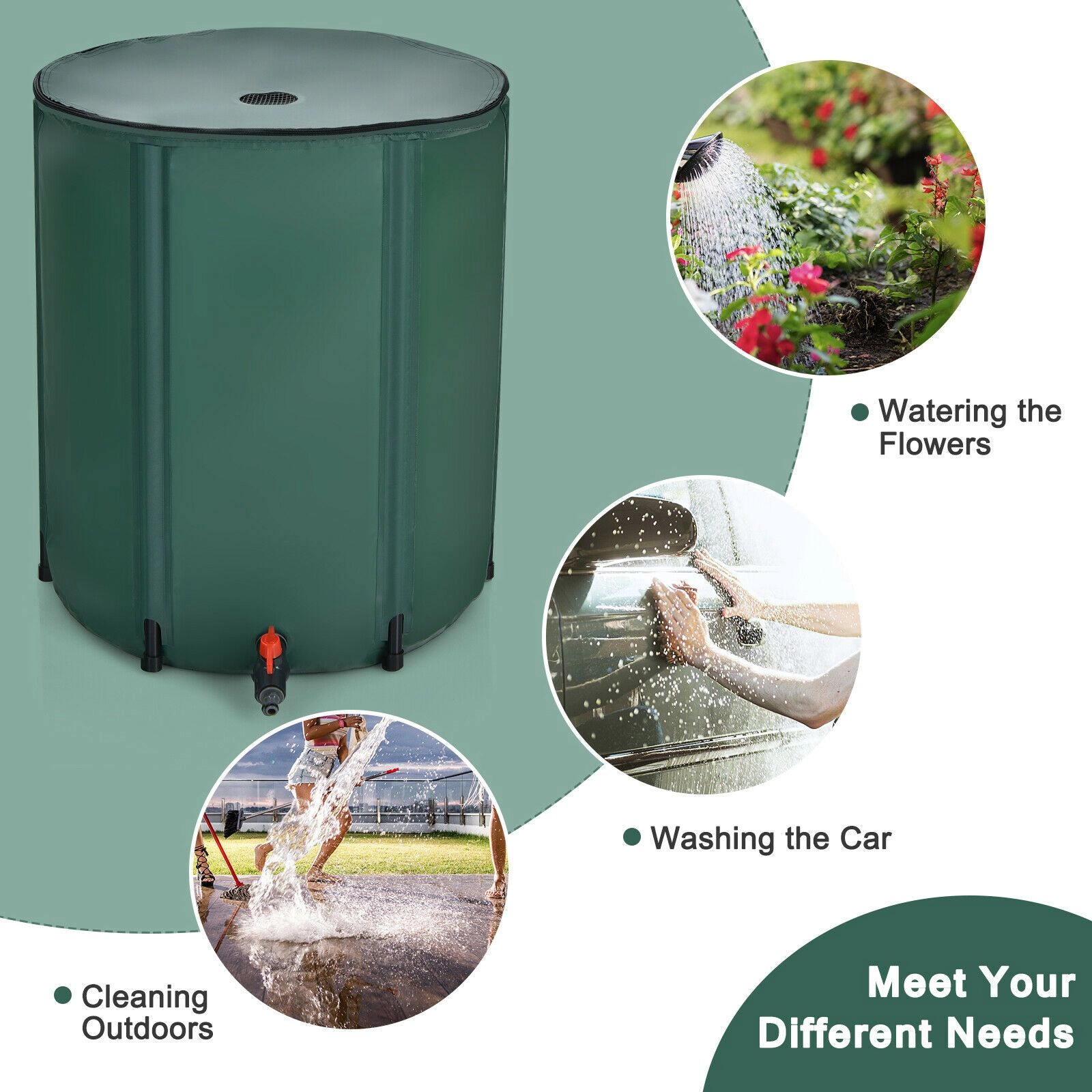 SlickBlue  Green 53 Gallon Rain Barrel, Foldable Water Storage Tank