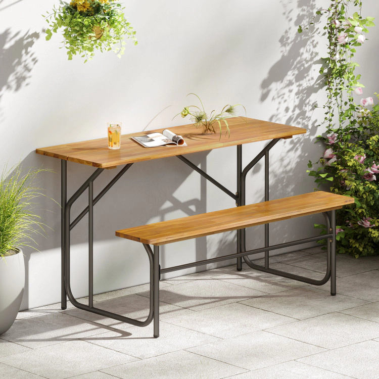 Hivvago Acacia Wood Patio Table Bench For 2 People One-Side Picnic Table