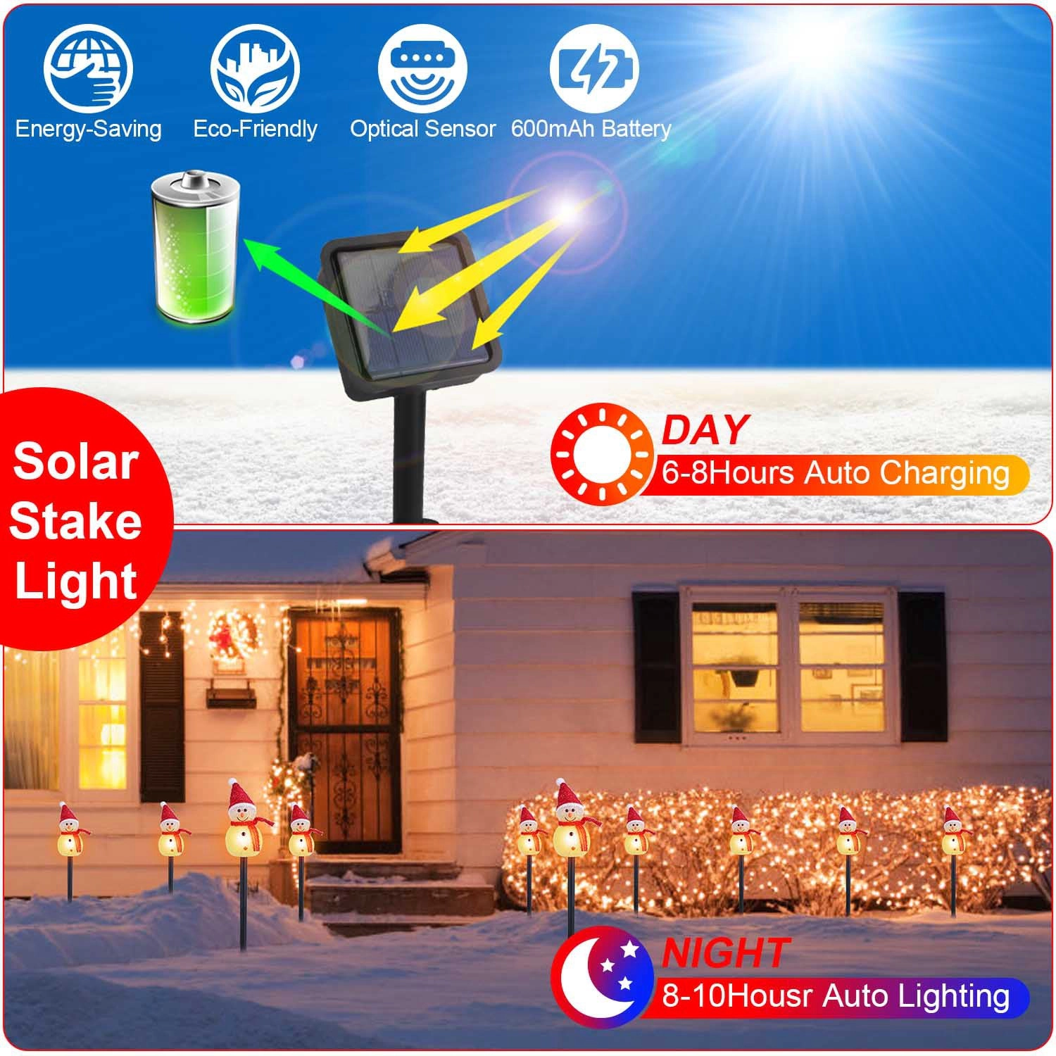 GBruno Solar 3-Pc Snowman Christmas Garden Stake Light