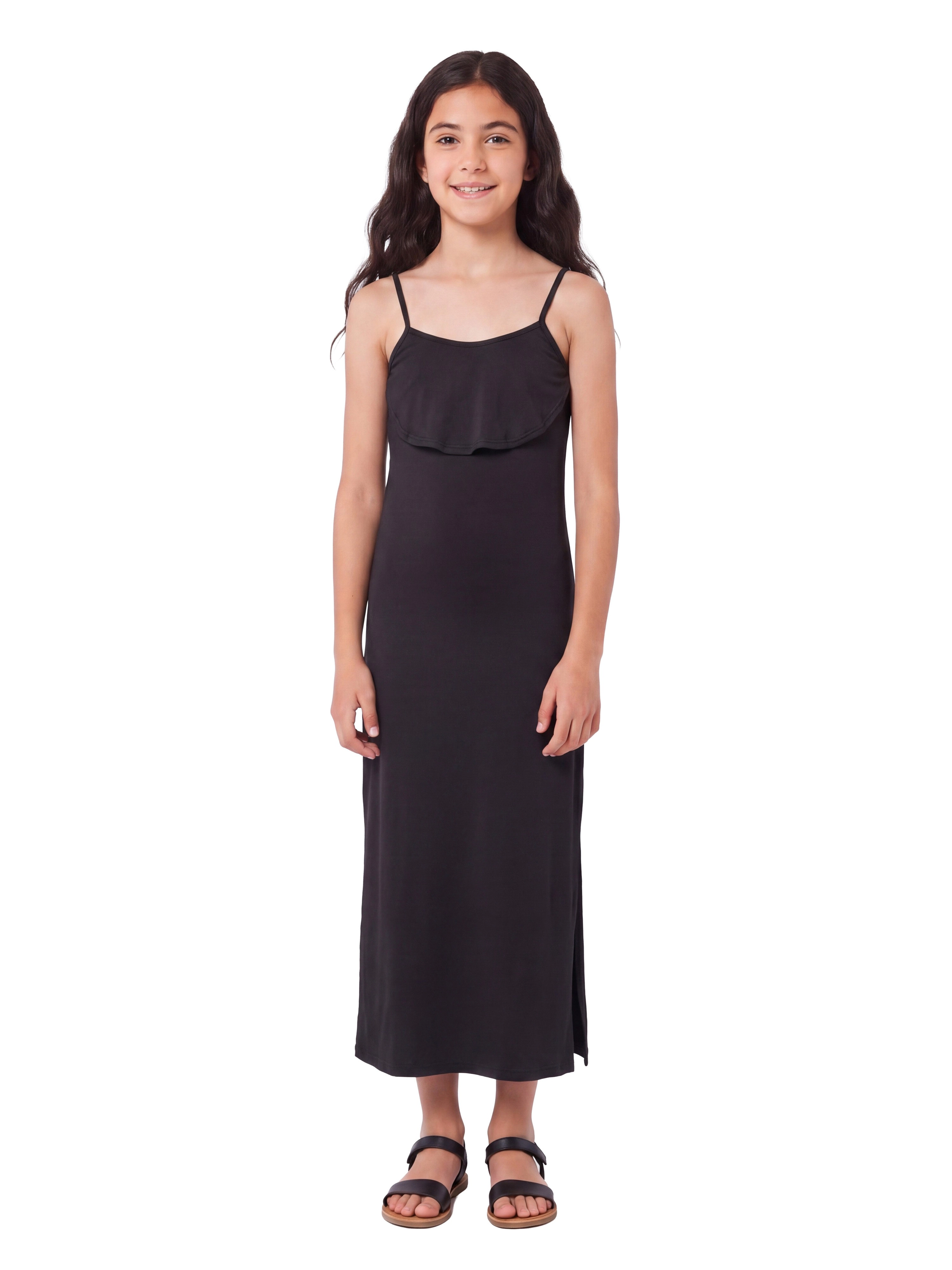 24sevenKid Essential Girls Ruffle Spaghetti Strap Maxi Dress
