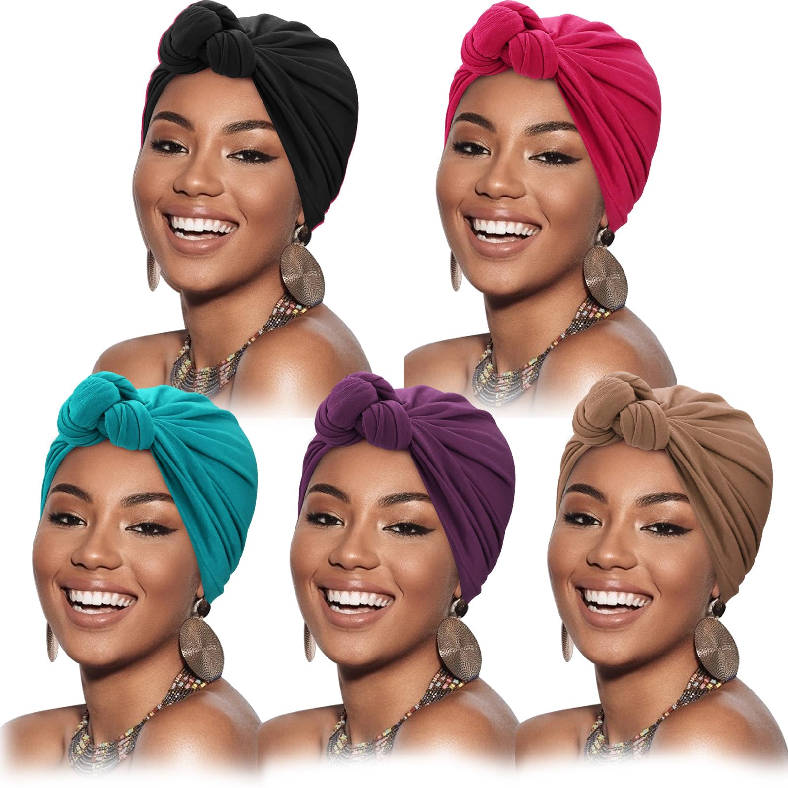 PIGFDK 5 Pack Knotted Headwraps For Women Turbannotted Beanie Hair Covers