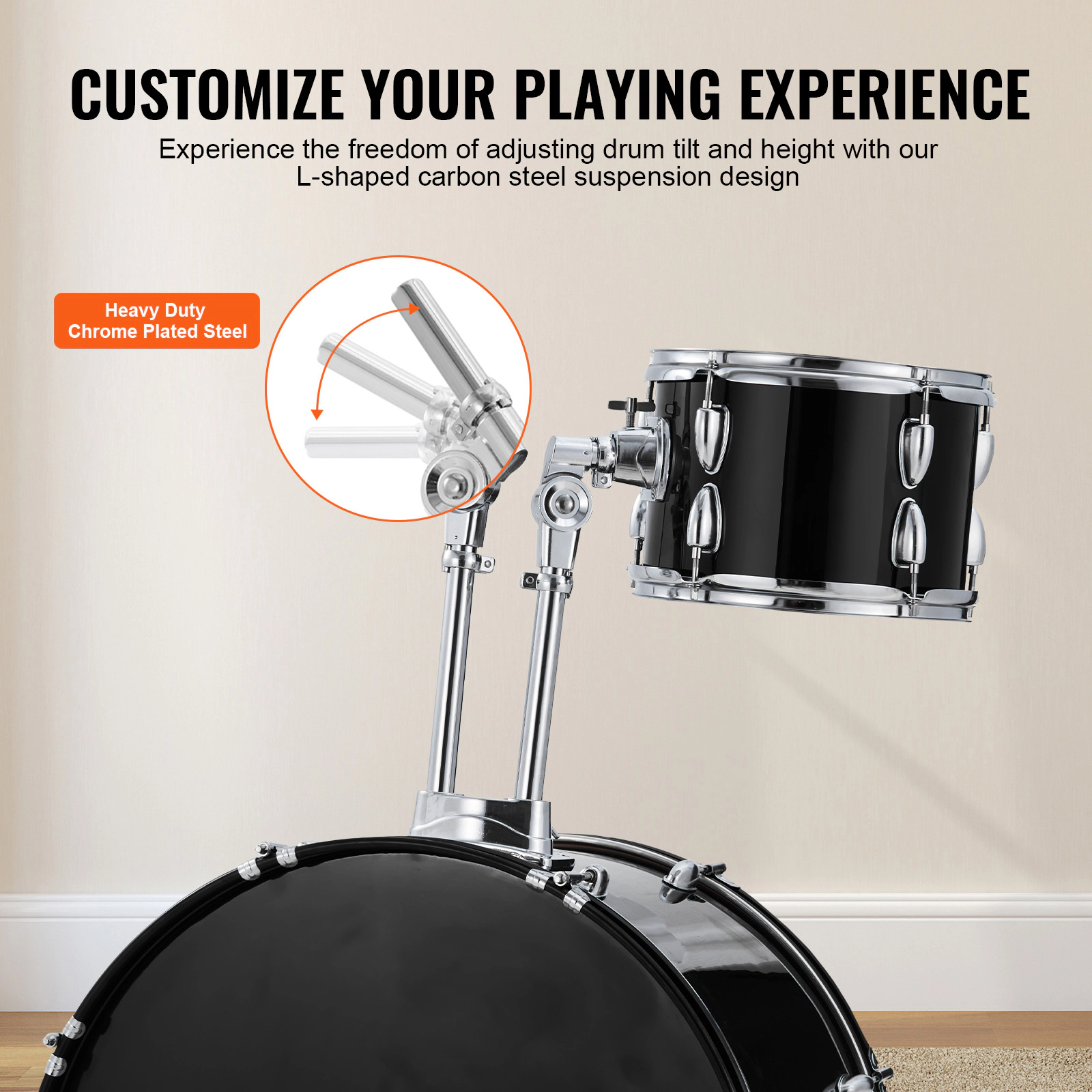 HONGGE Adult Drum Set 5-Piece 22 inches Complete Full Size Drum Kit with Bass Toms Snare Floor Drum Adjustable Throne