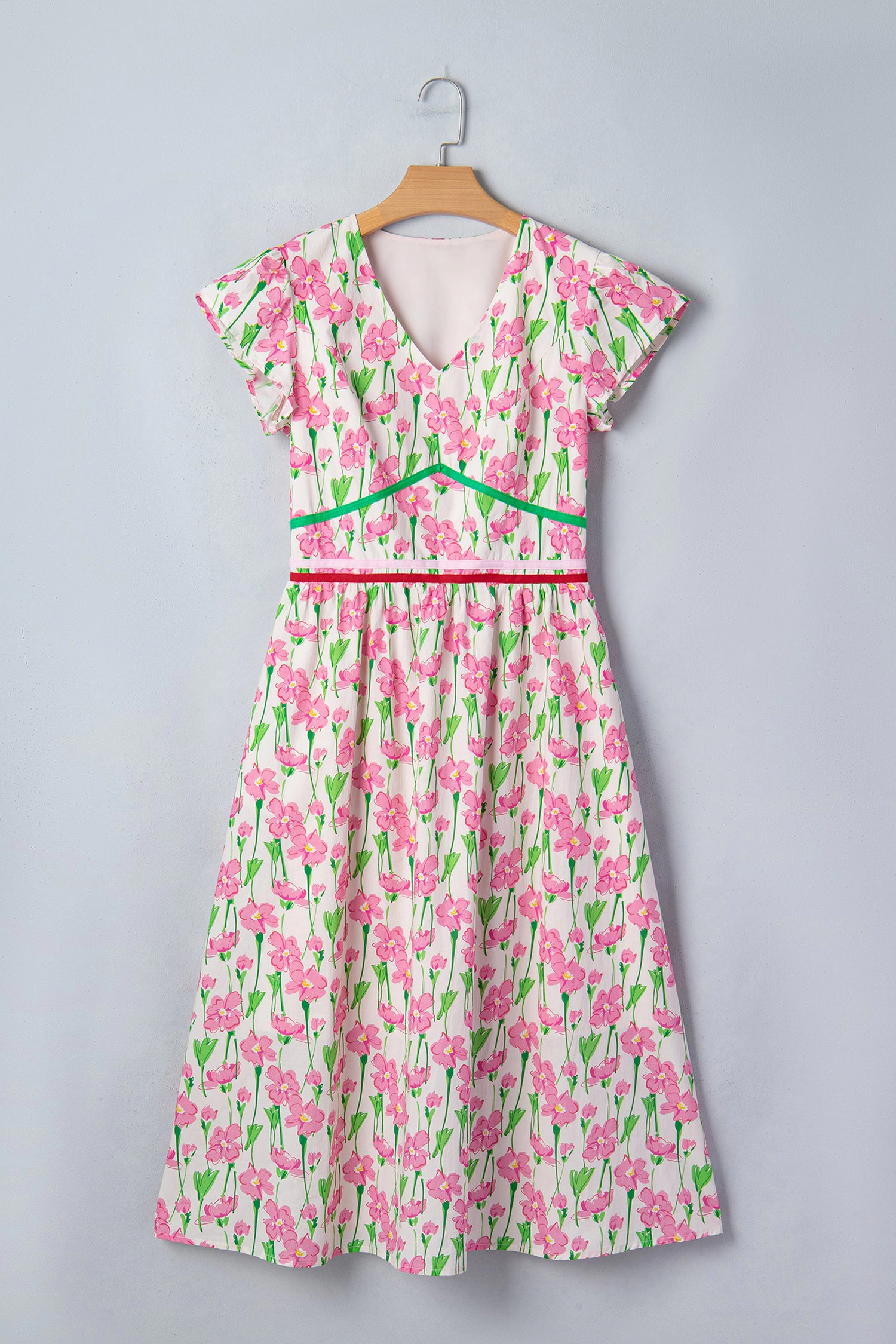 Threaded Pear Womens Callie Sleeve Elegant Midi Dress - Pink Floral