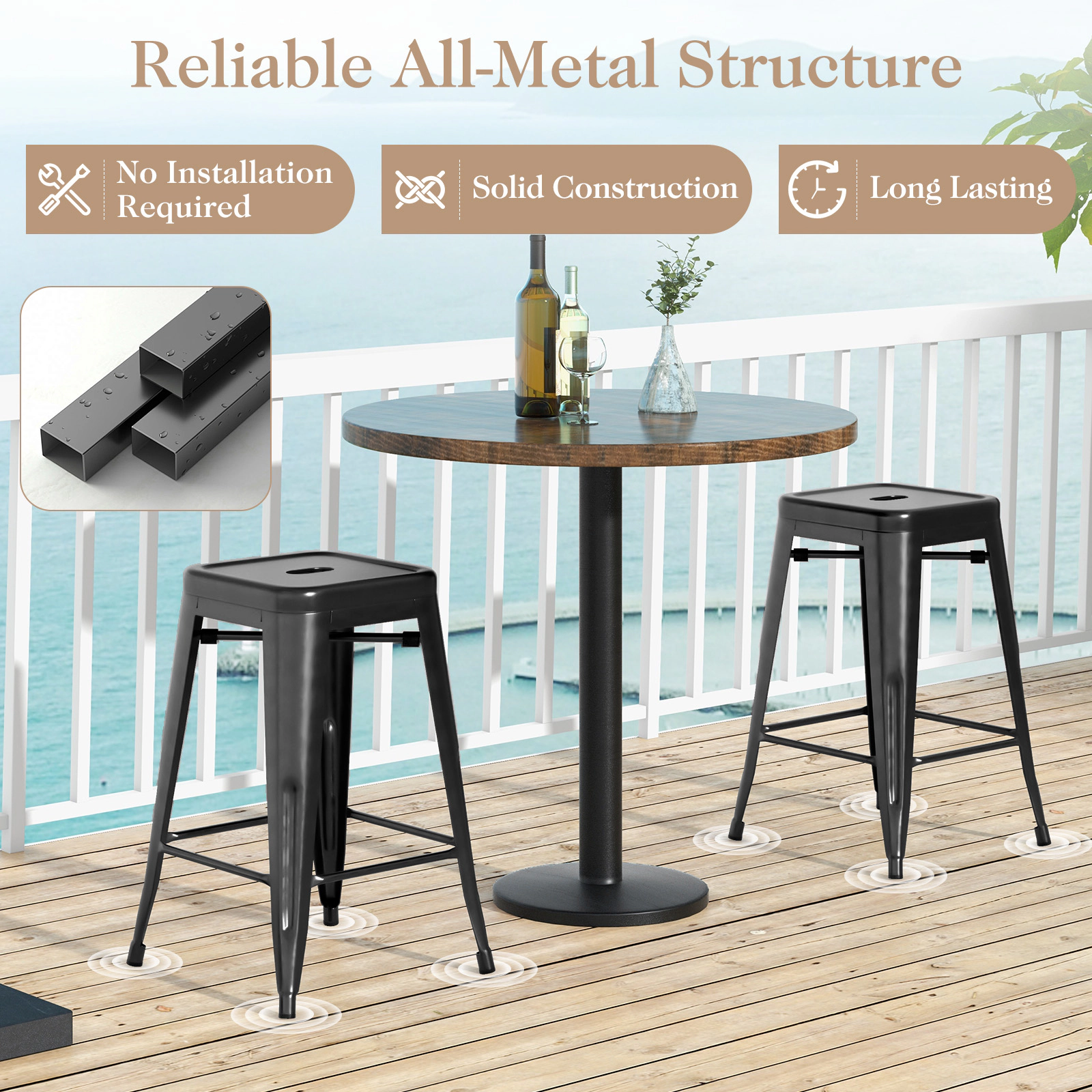 Glintex 4-Piece 24-Inch Stackable Metal Counter Stool Set with Footrest