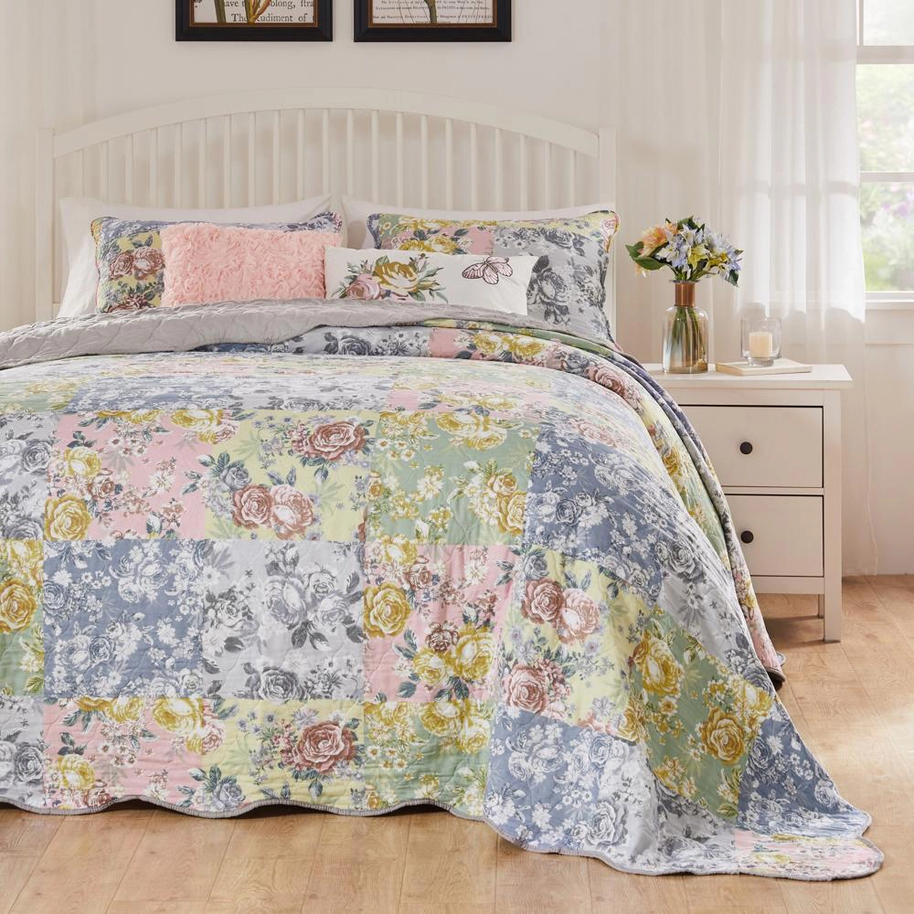 Greenland Home Fashions Emma Patchwork Cotton with Scalloped Borders Bedspread Set 3 Piece