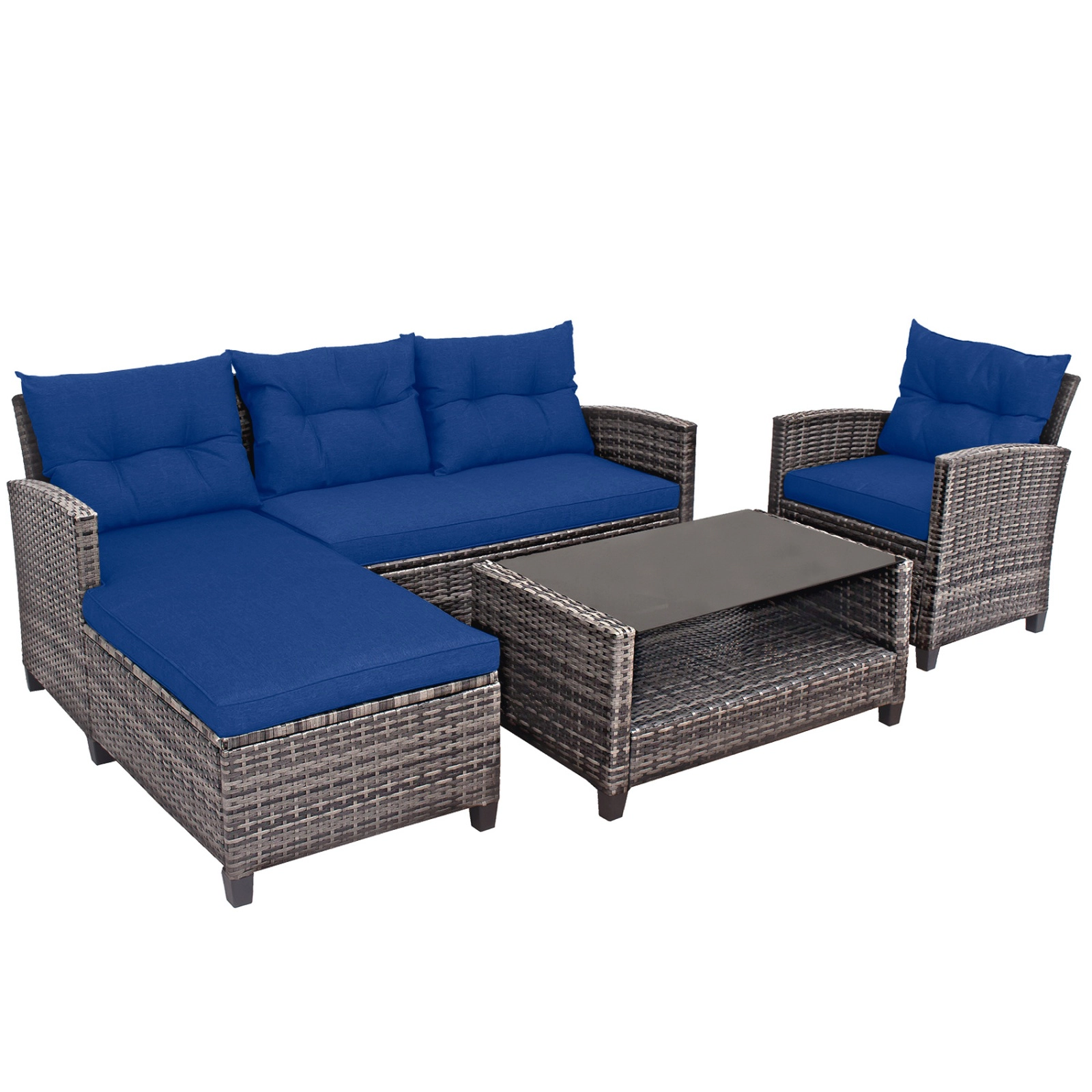 SUGIFT 4-Piece Patio Conversation Sofa Set with Cushions and 2-Tier Coffee Table 800-lb Loveseat Capacity Gray
