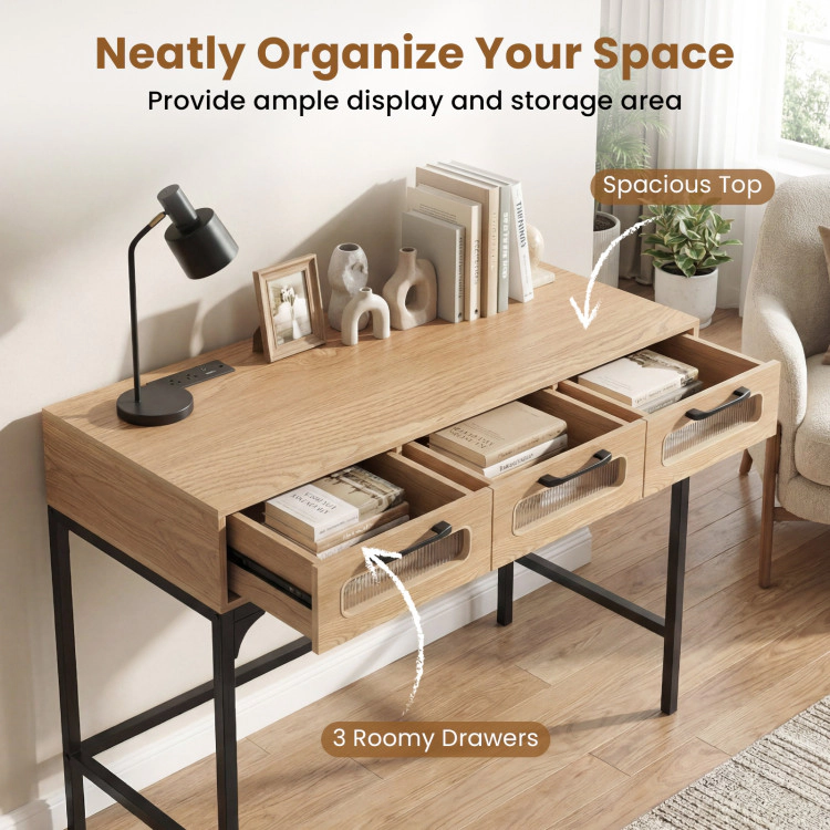 Hivvago Console Table With Led Lighting And Charging Station For Living Room Hallway