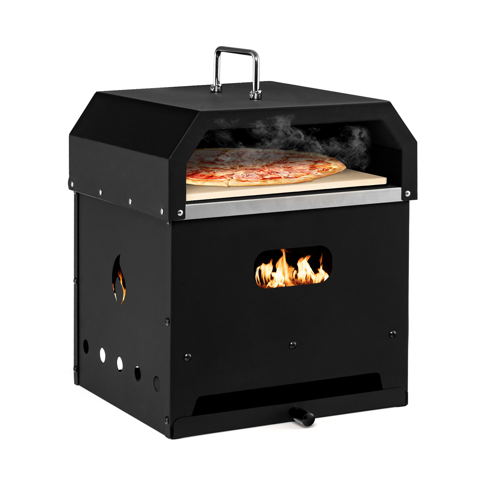 SUGIFT 4-in-1 Multifunction Portable Outdoor Pizza Oven Gas Stove Fire Pit BBQ Grill 12 x 12-in Cordierite Stone Black