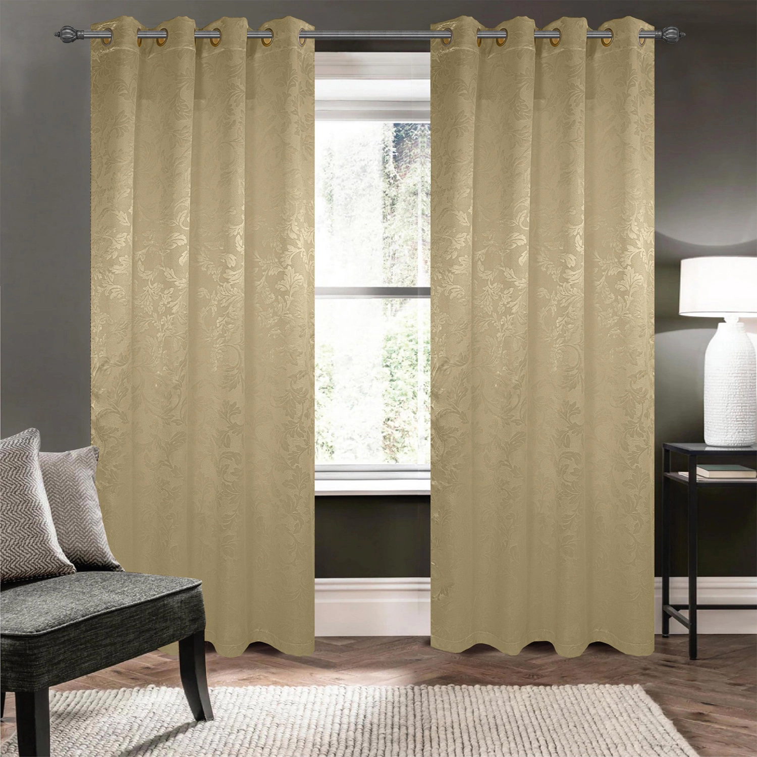 Olivia Gray 100% Polyester 200 GSM Dyson Embossed Blackout Grommet Curtain Panel 54" x 84" Gold