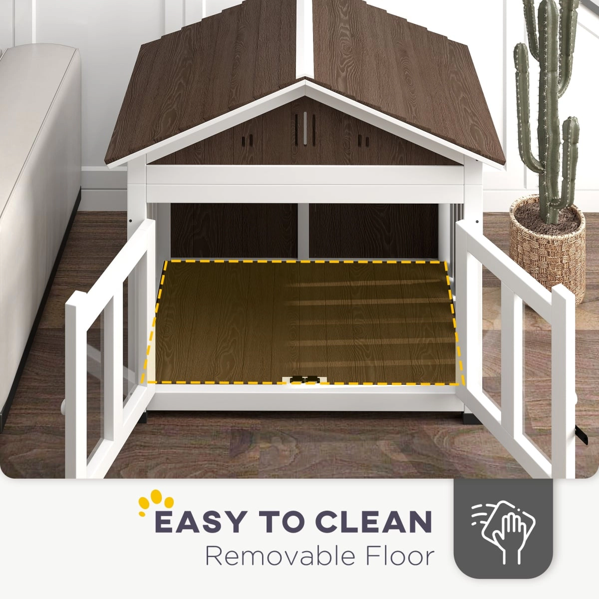 212 Main D02-206V00DR 40 in. PawHut Wooden Dog House for Small-Medium-Large Dogs, Air Vents & Removable Floor, Brown