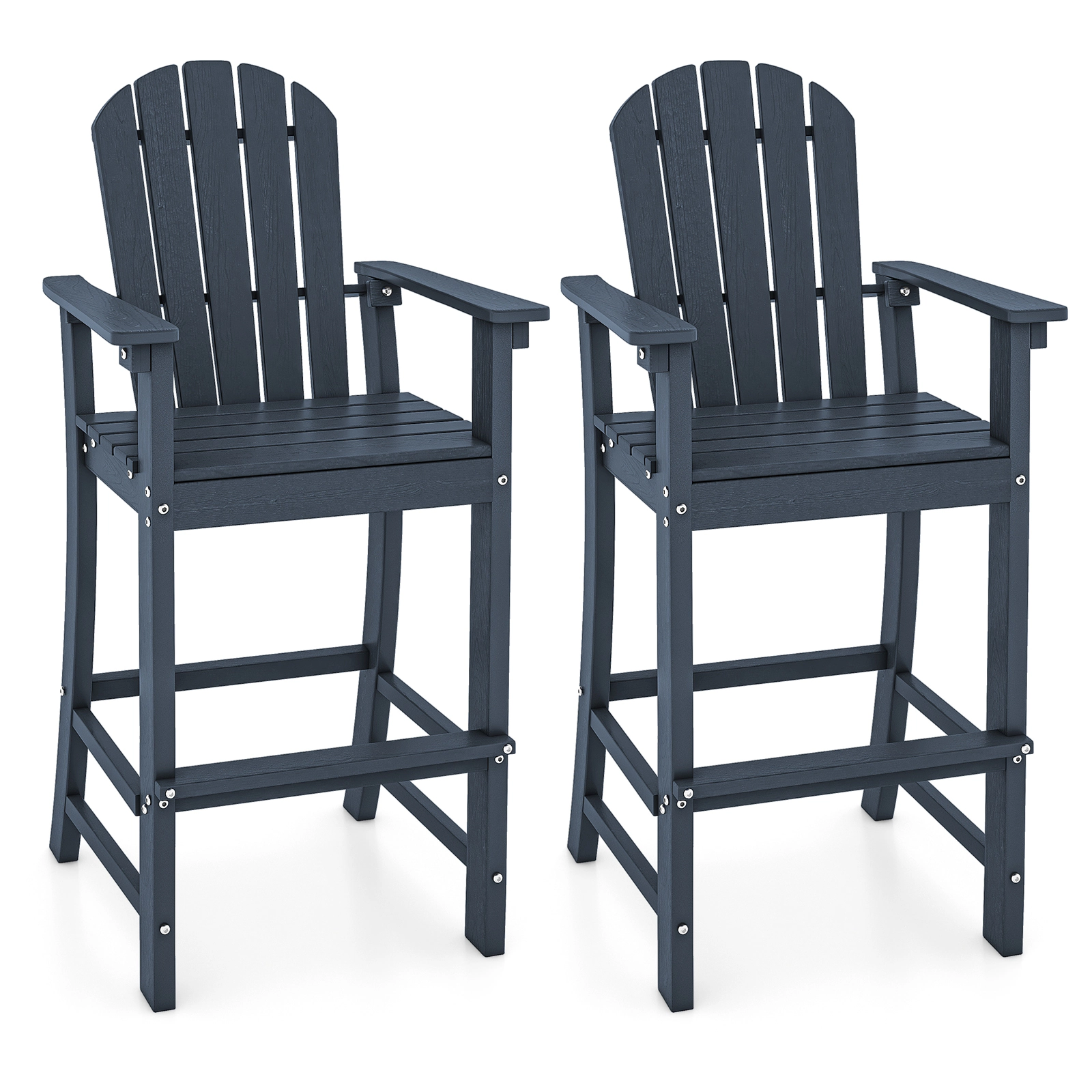 SUGIFT Set of 2 Outdoor HDPE Counter Height Bar Stool Chairs Armrests & Footrest 360-lb Capacity 52-in Tall Navy Bar Set