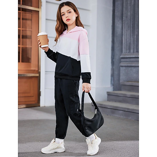 Arshiner Teen Girls Fall Color Block Hooded Sweatshirt with Pockets