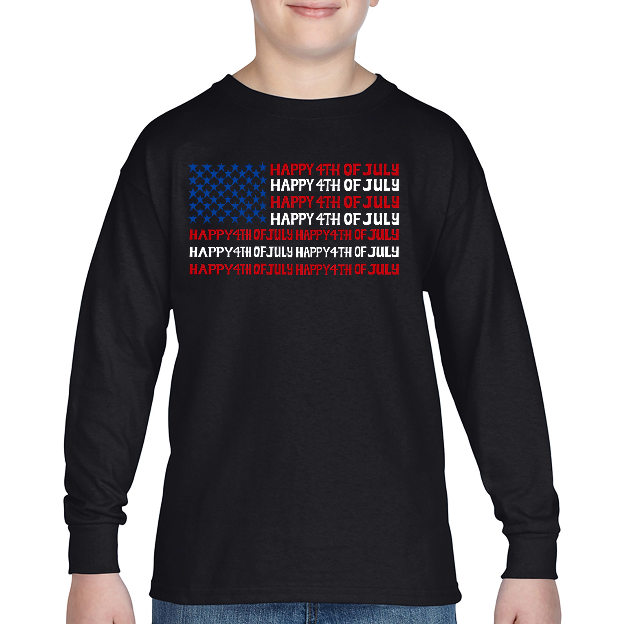 LA Pop Art Boys Long Sleeve T-Shirt - Happy 4th of July