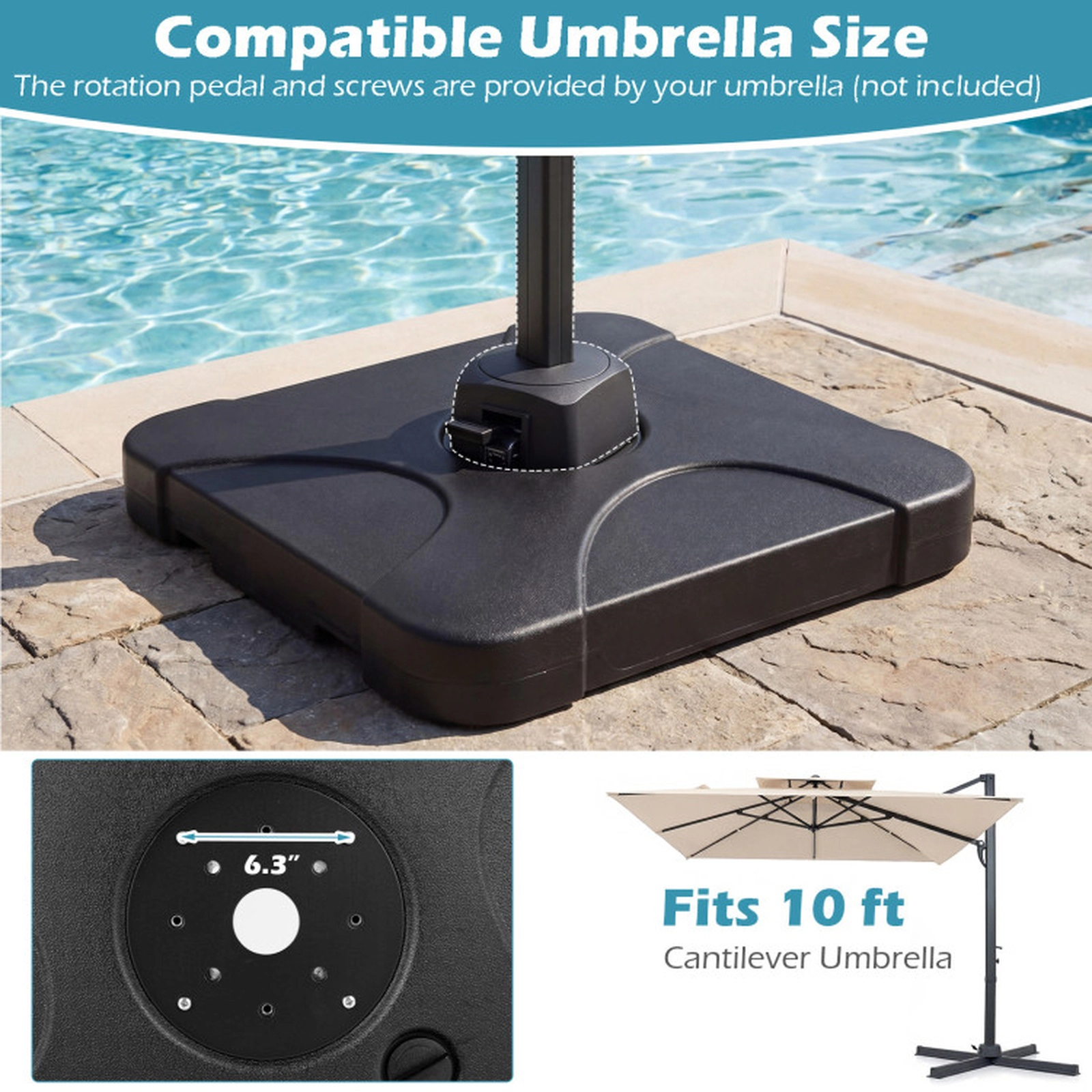 SUGIFT Black 242-lb Water and Sand Fillable Cross Cantilever Patio Umbrella Base Stand