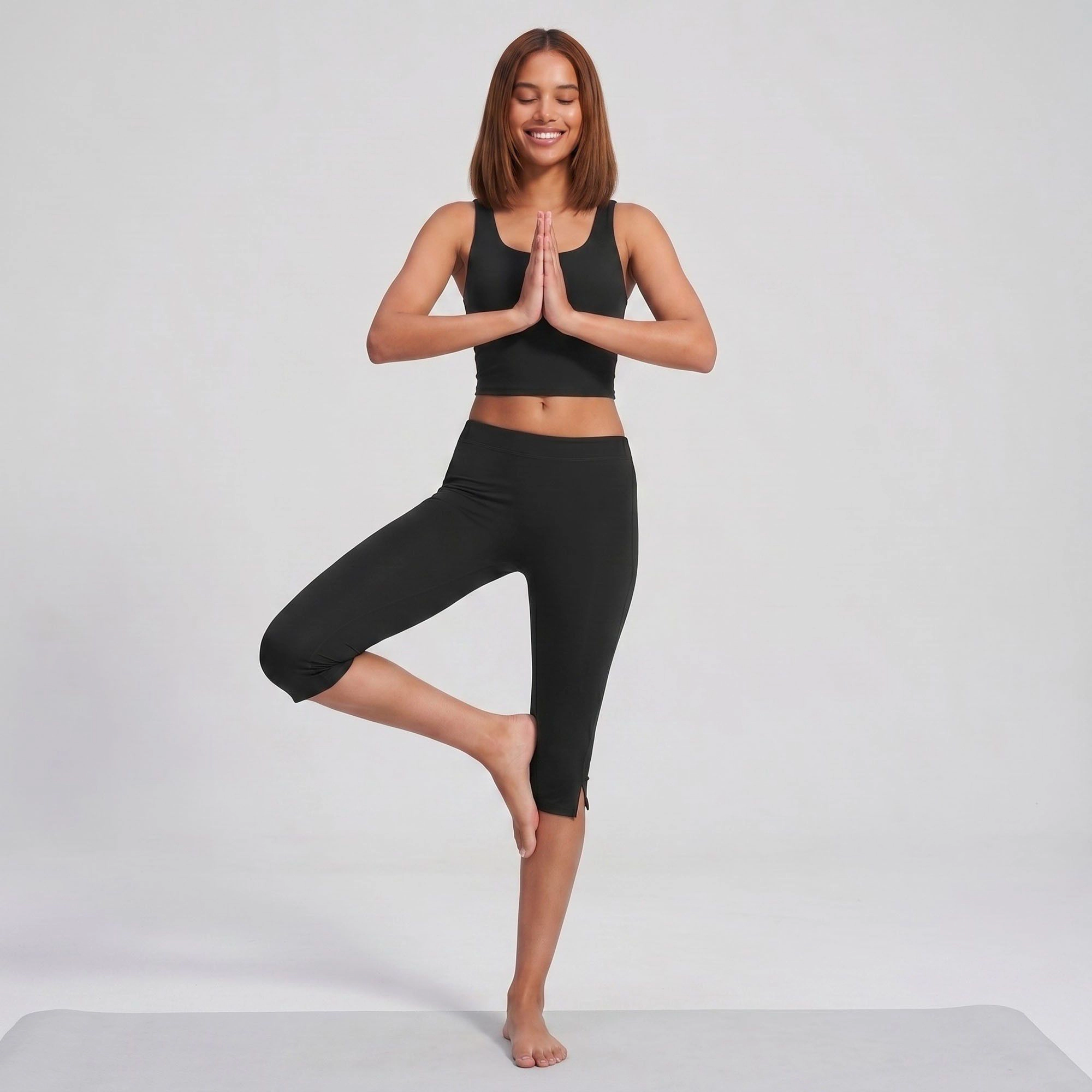Anna-Kaci Women's High-Waist Capri Leggings Side Slit Cropped Workout Yoga Pants