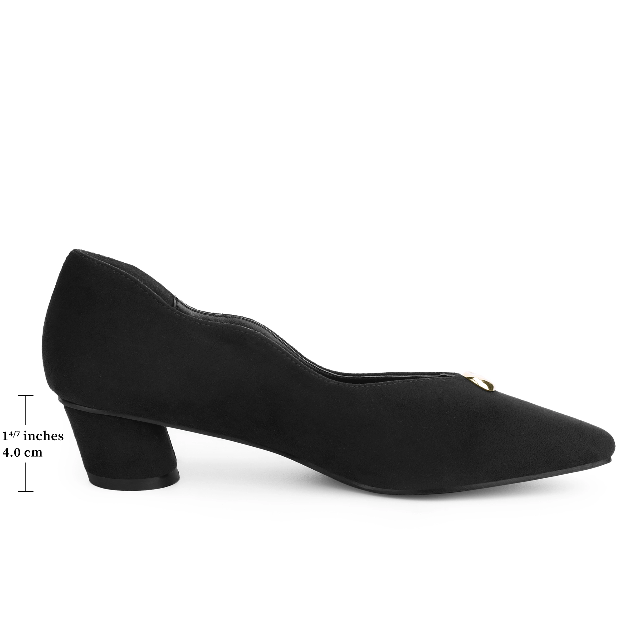 BLISSFUL STEP Women Faux Suede Square Toe Slip on Chunky Heel Low Heels Pumps