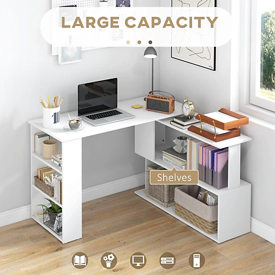 HONGGE 360-Degree Rotating L-Shaped Corner Computer Desk with Storage ...