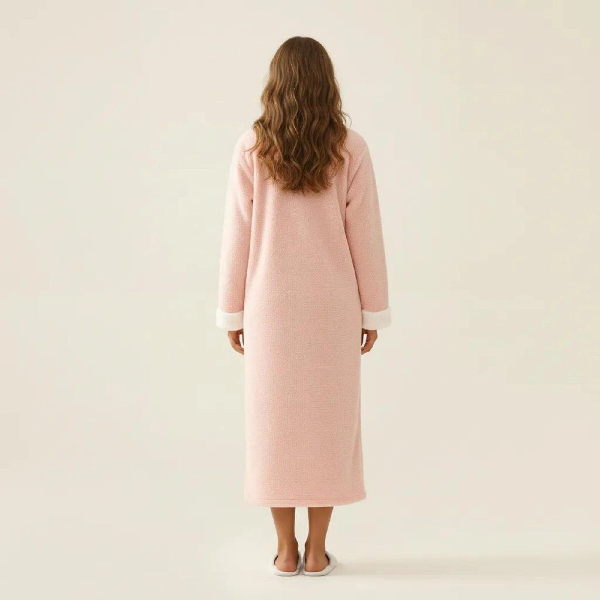 Anna-Kaci Women's Long Plush Zip Front Robe with Stand Collar Pockets Soft Fleece