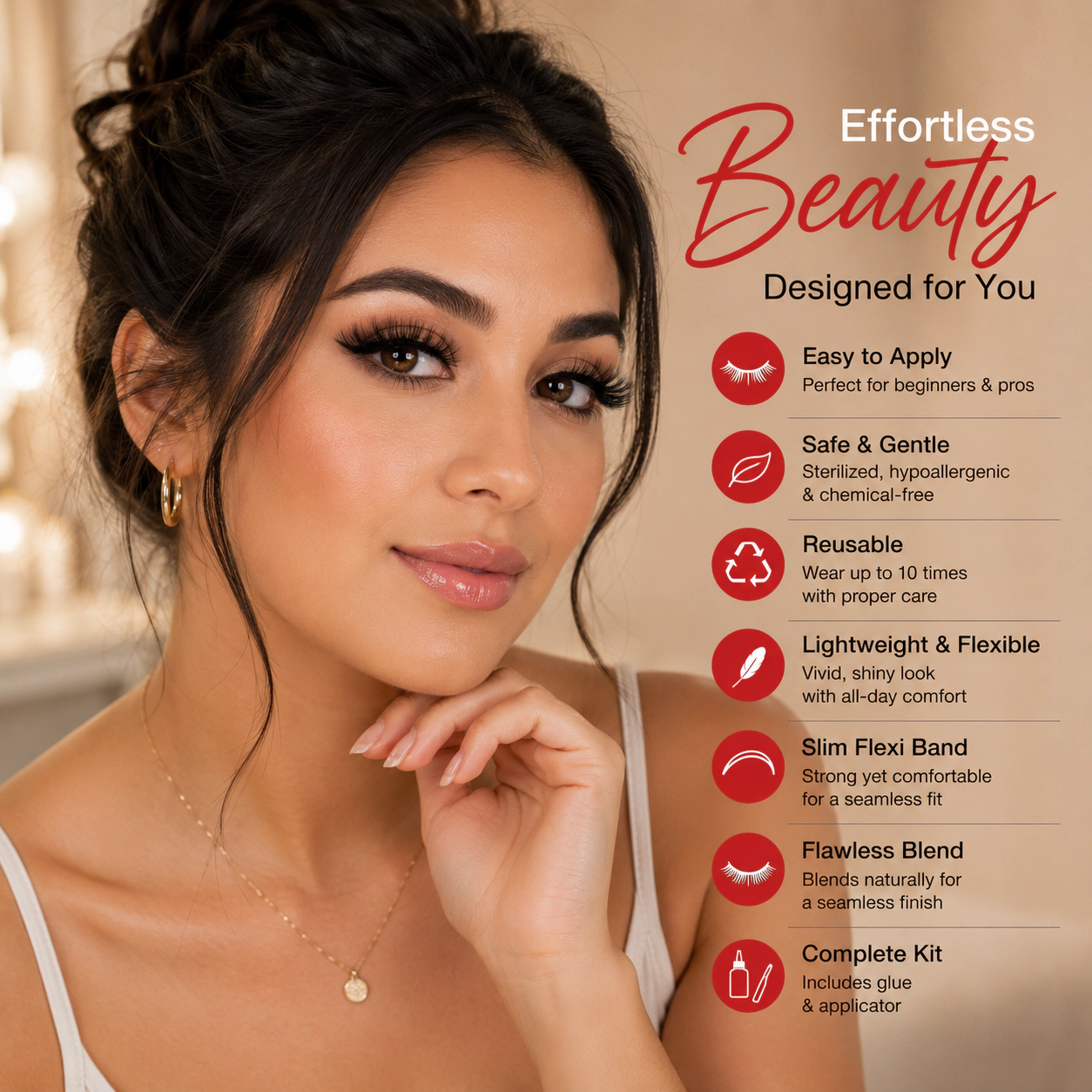 Pursonic Women's Faux Mink Style 3D False Eyelashes with Glue & Applicator