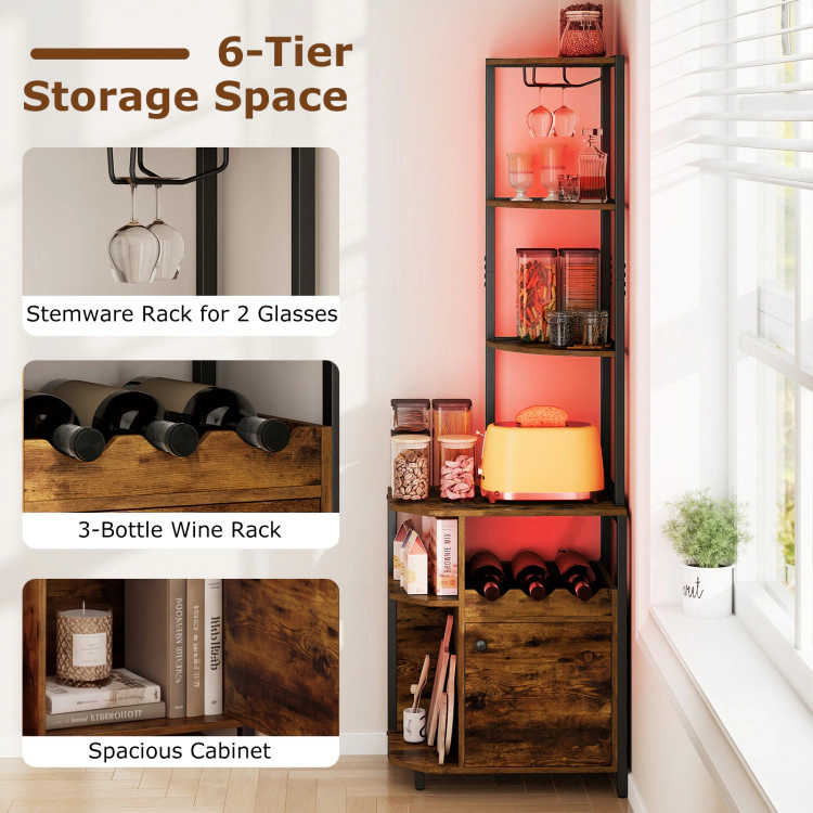 Hivvago 6-Tier Corner Bar Cabinet With Led Lights And Charging Station For Kitchen