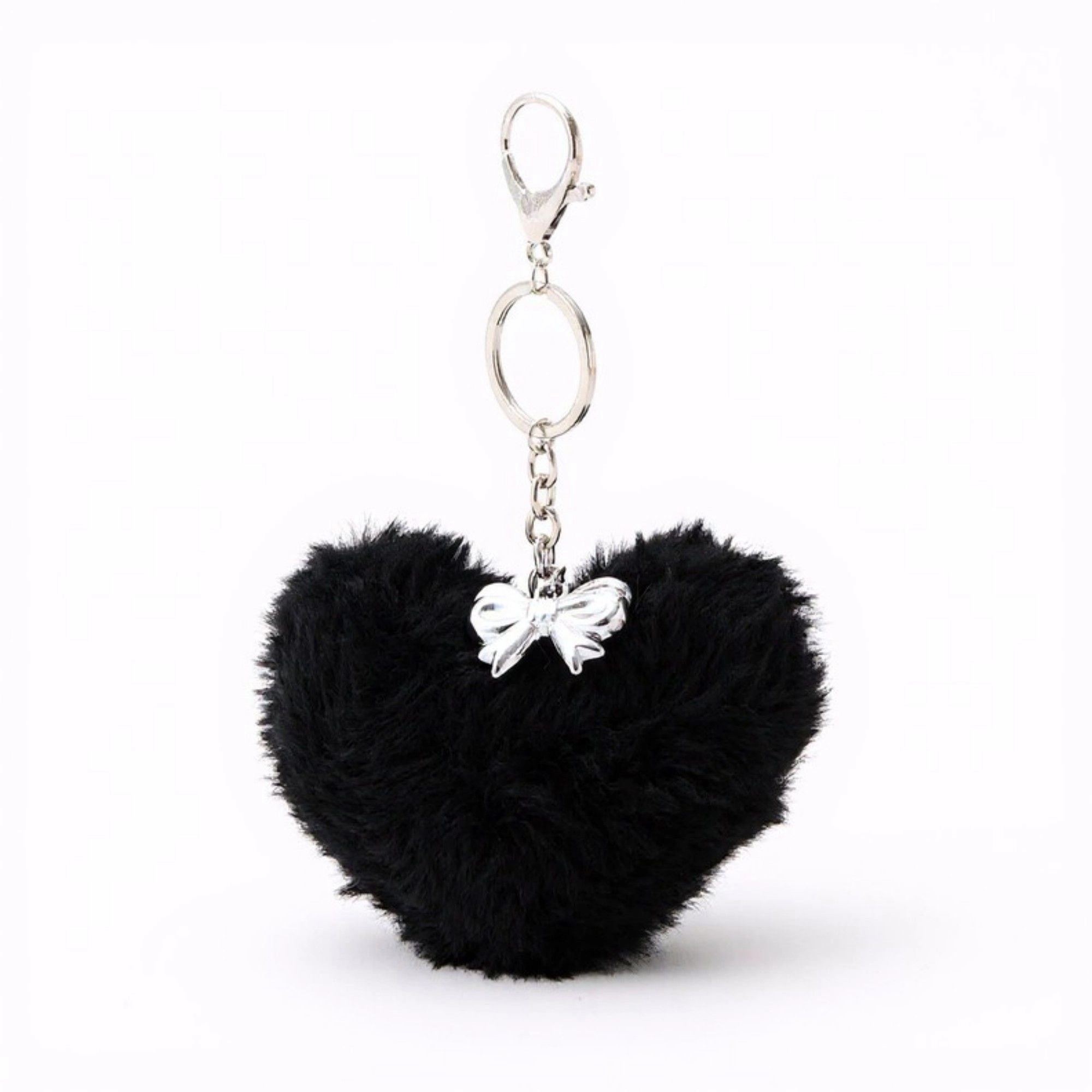 Alilang Women's Plush Heart Keychain with Metal Clip and Bow Charm for Bags Backpacks Purses