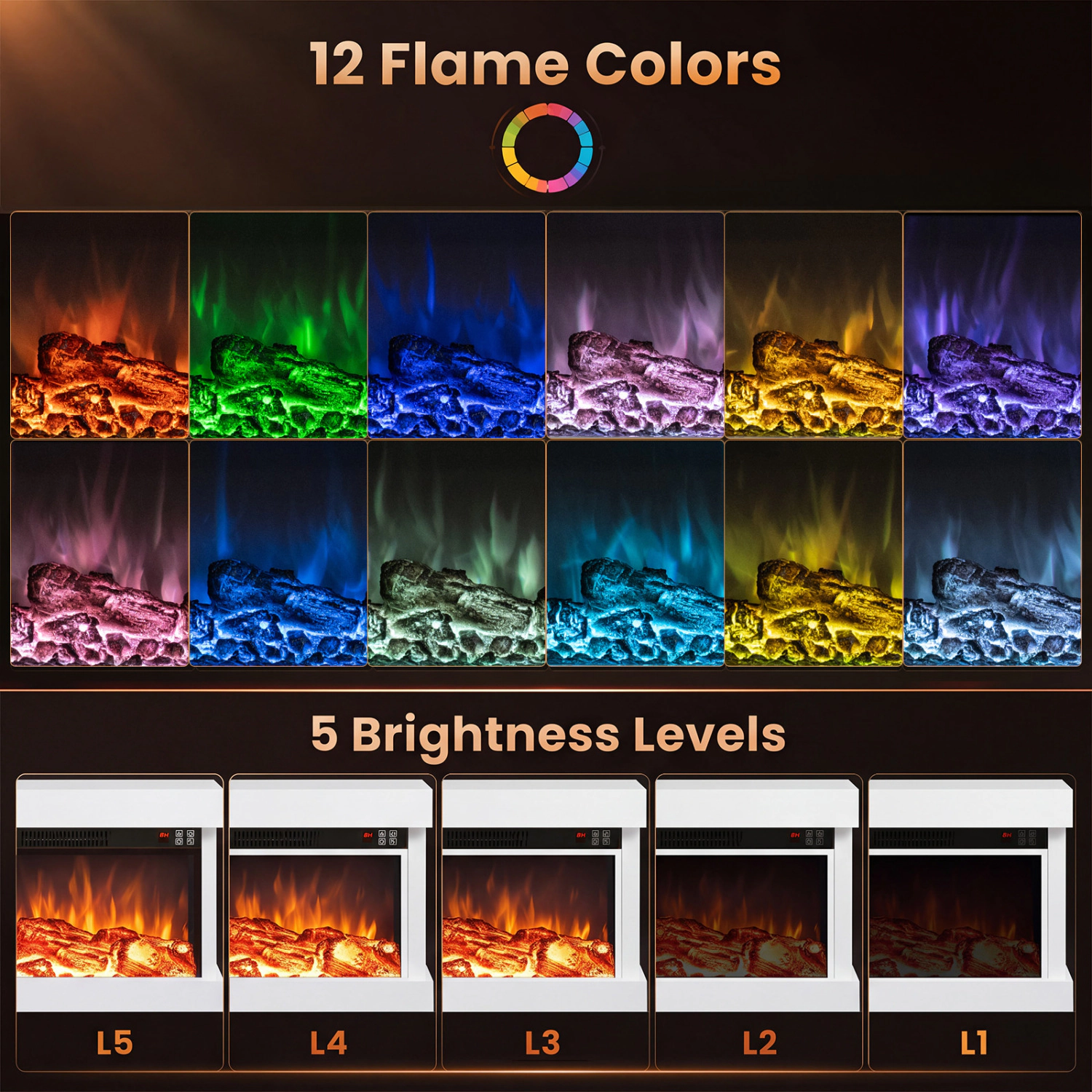 LJG 3-Sided White Wall Mount Electric WiFi Fireplace with Floating Mantel and 12 Flame Ambient Colors