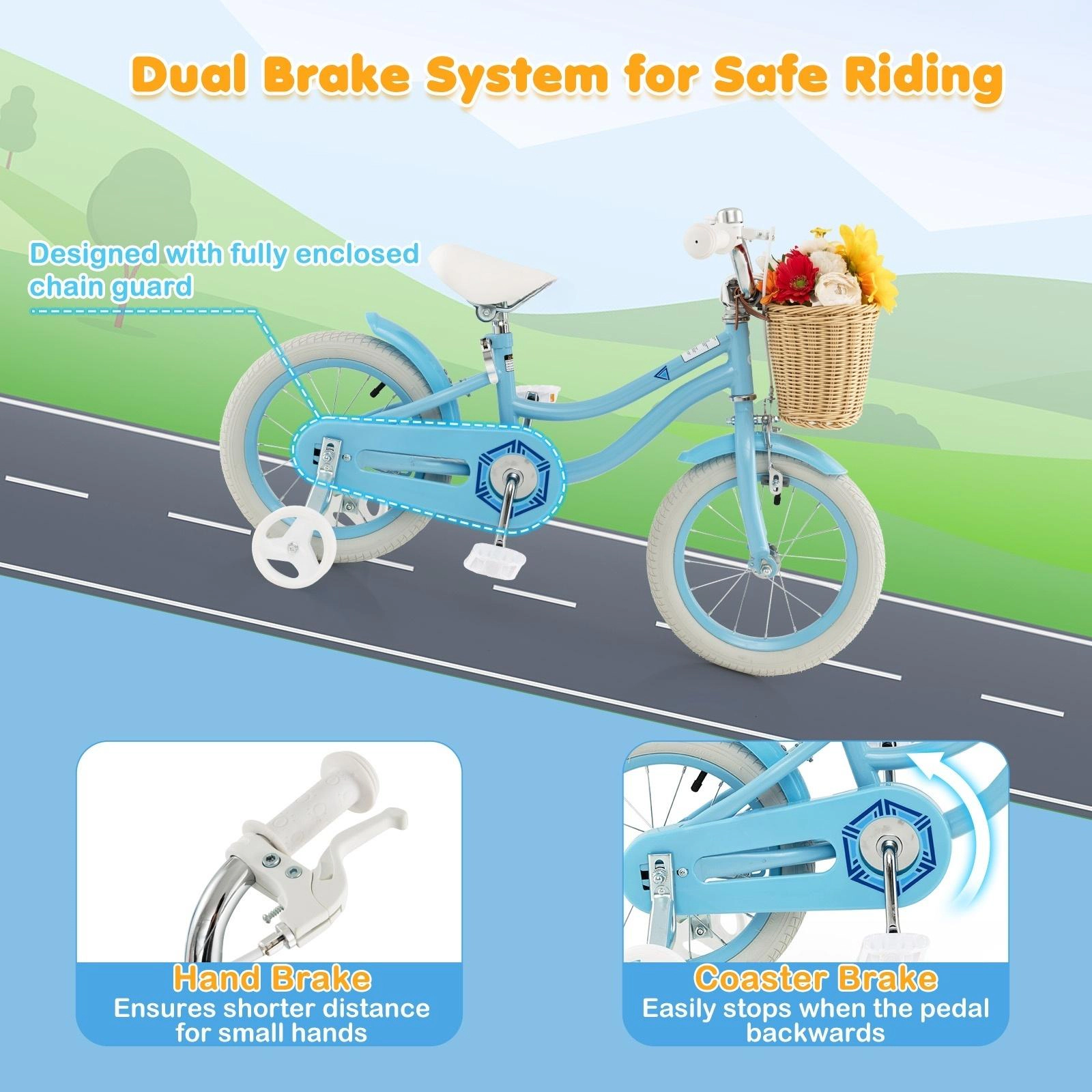 SUGIFT 14-Inch Kids Bike with Training Wheels and Adjustable Handlebar Seat 77-88-lb Capacity Ages 3-5 Blue