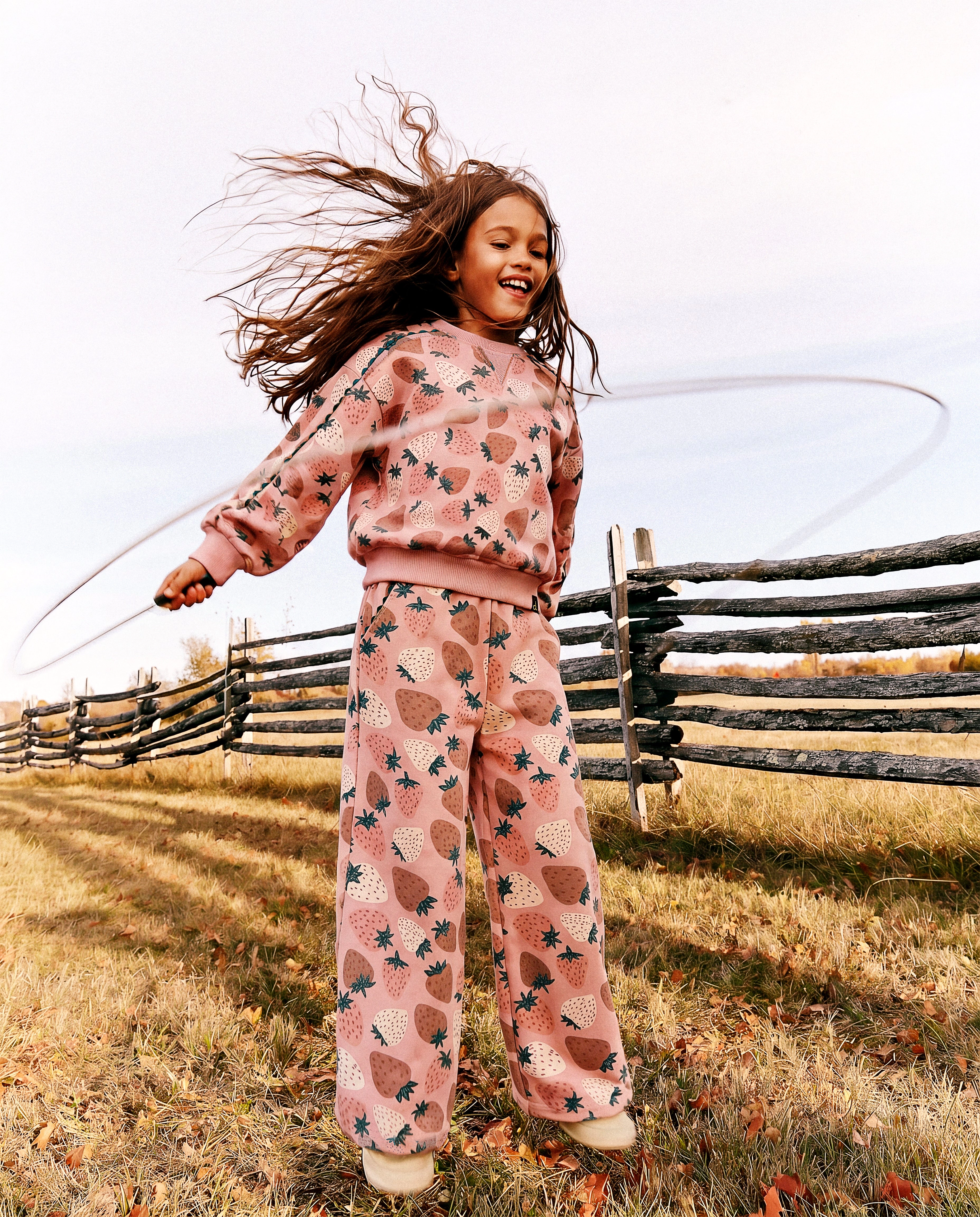 Deux par Girls Strawberry Print Balloon Sleeve Sweatshirt