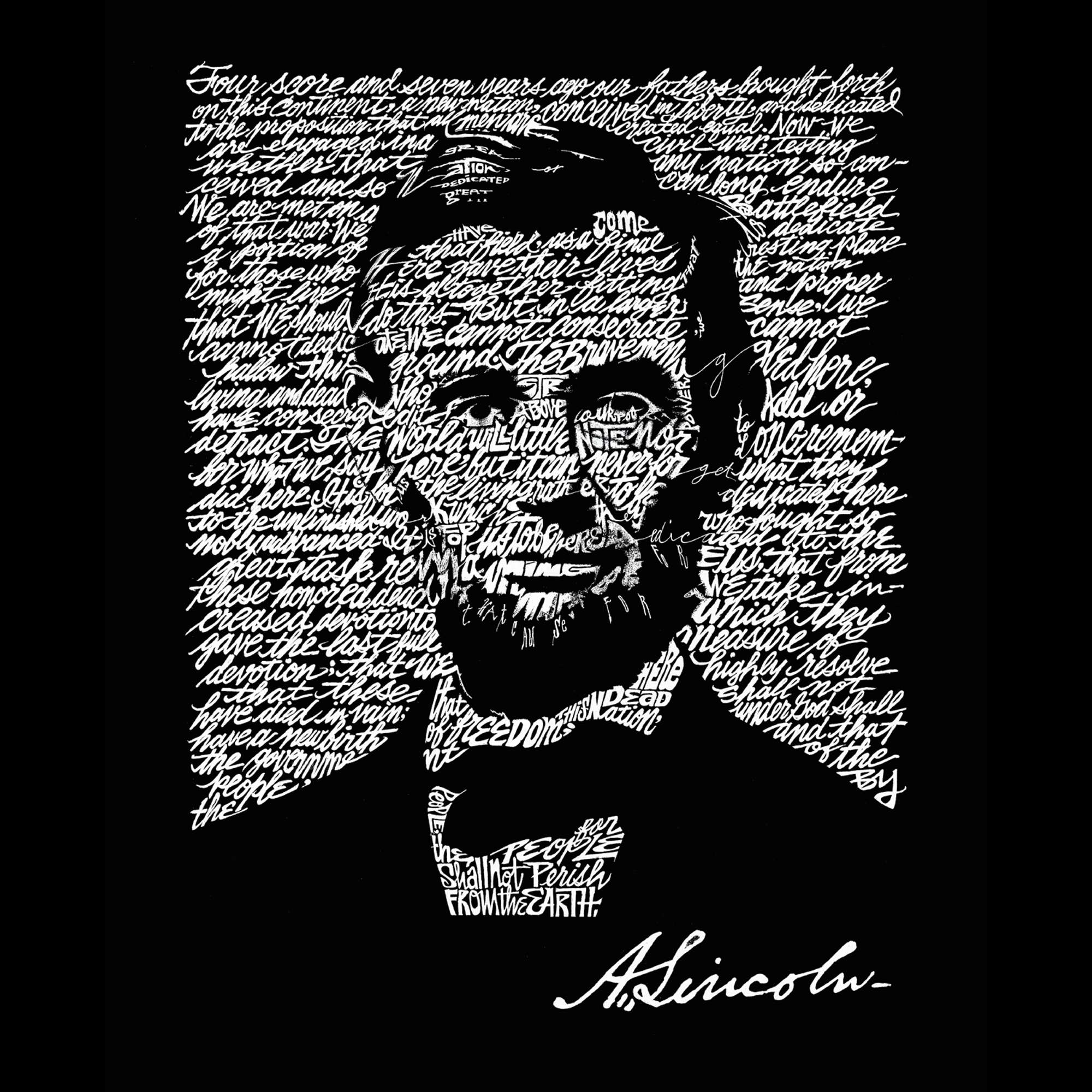 LA Pop Art Abraham Lincoln - Gettysburg Address Mens Word Hooded Sweatshirt