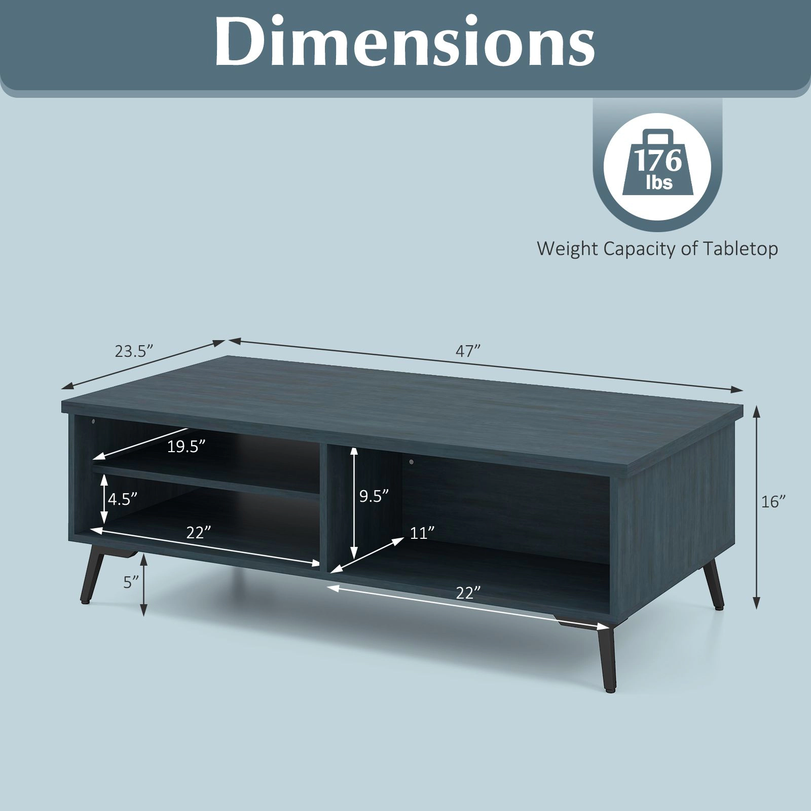 SlickBlue Mid Century Coffee Table with Storage Shelves and Compartments