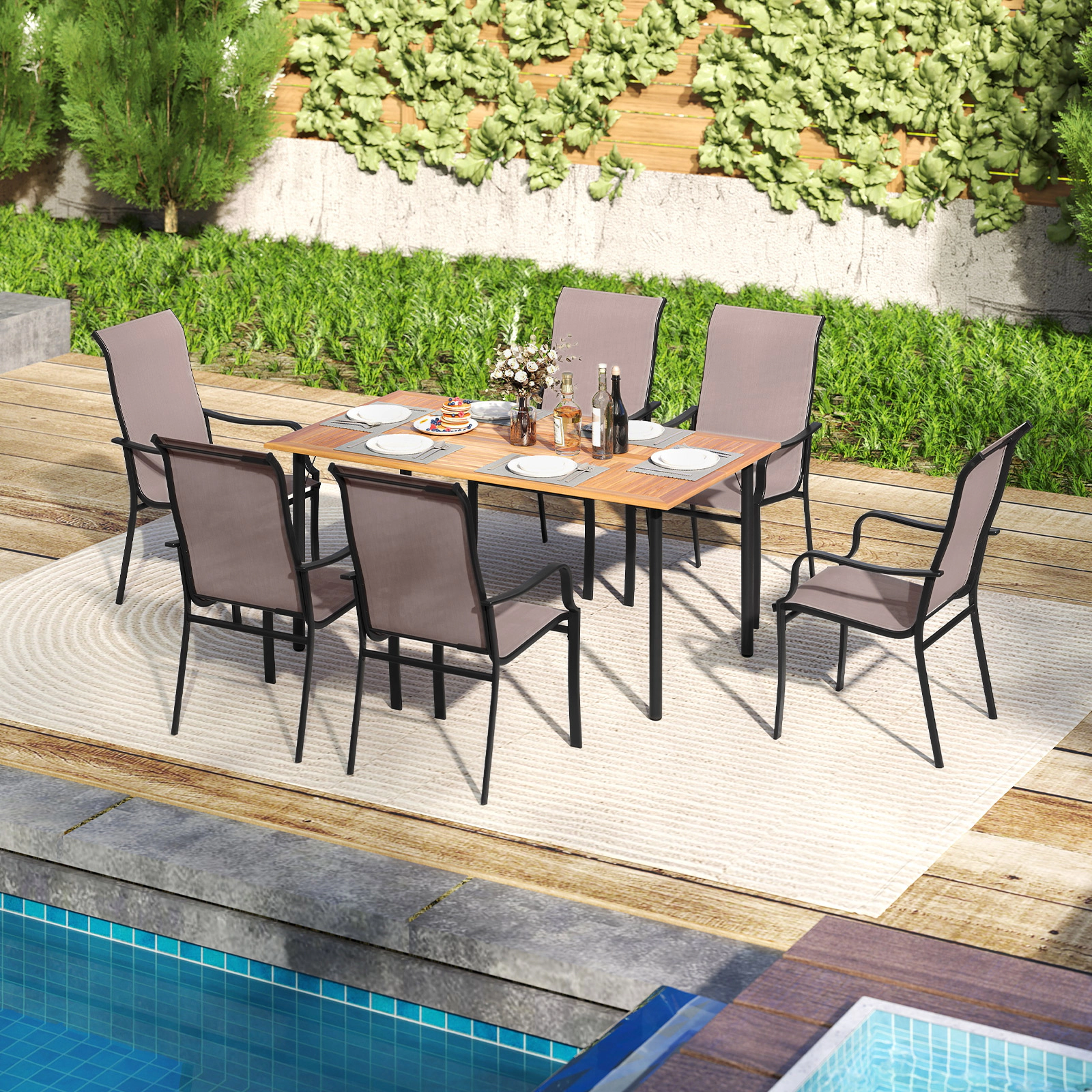 LJG Patio Dining Chair Set of 2 with Wide Seat and Heavy-Duty Metal Frame