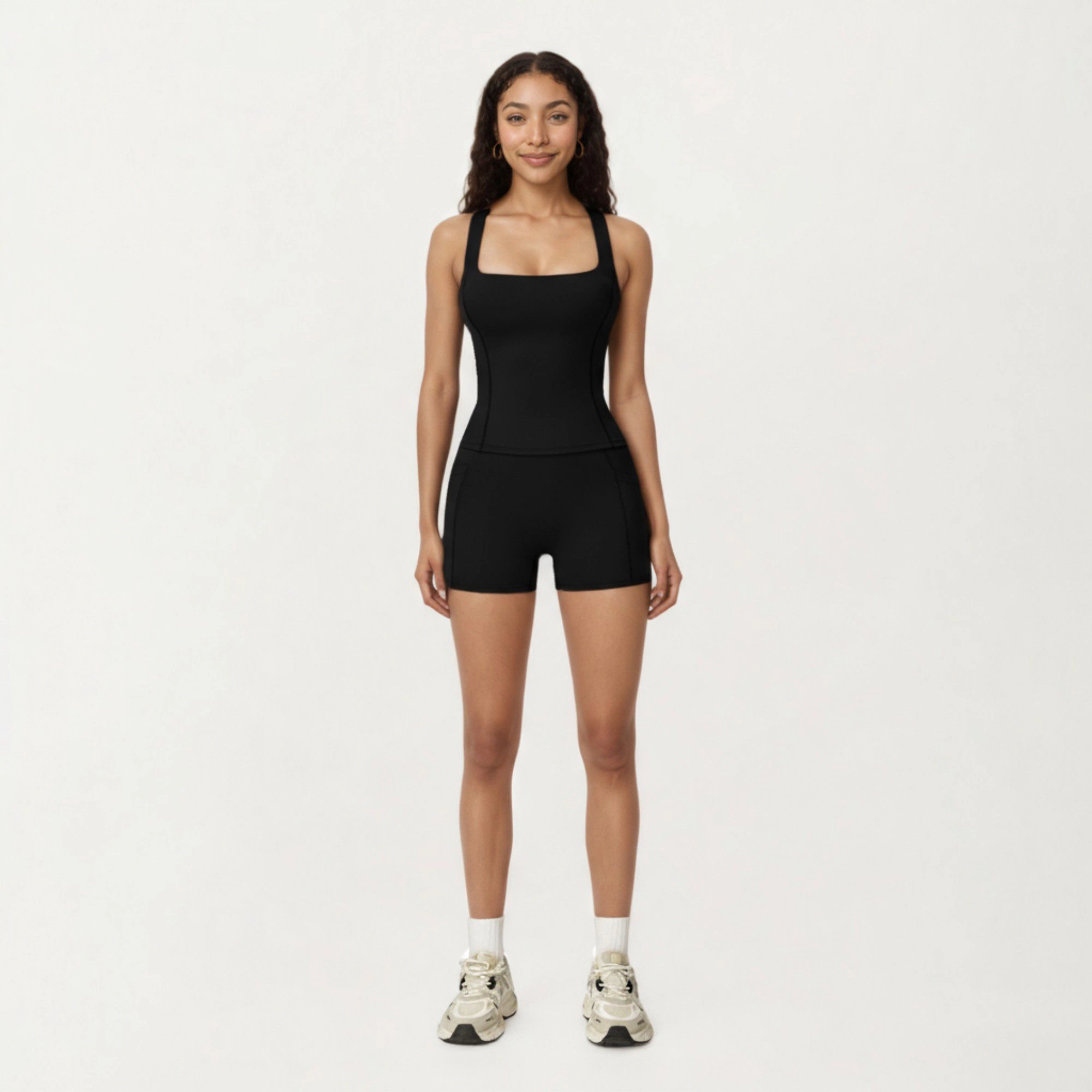 Anna-Kaci Women's Square Neck Sleeveless Fitted Active Tank Top with Seam Detailing