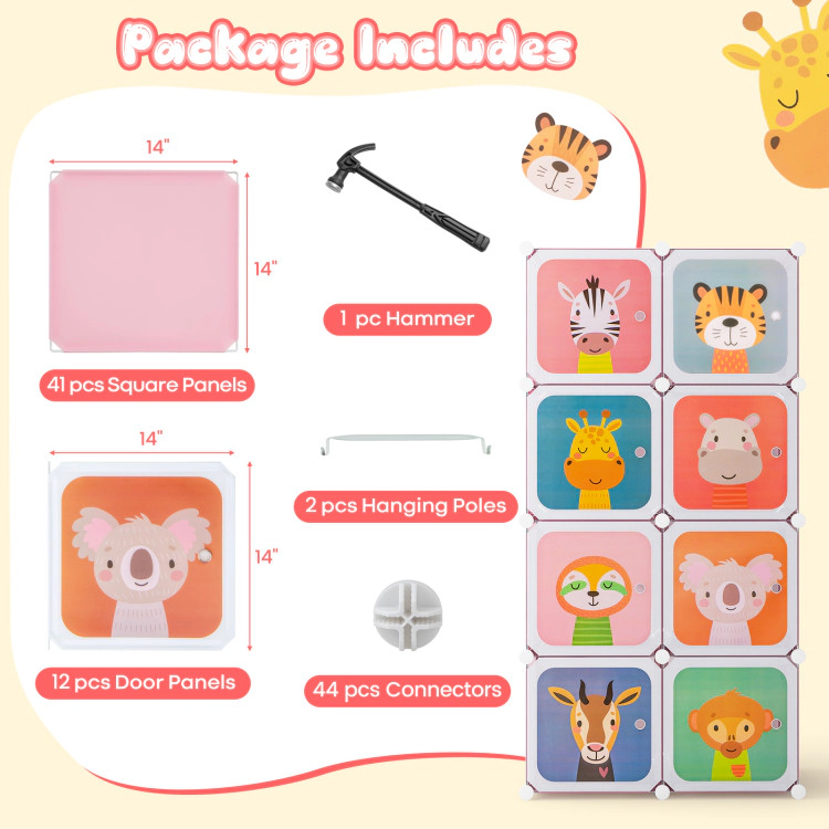 Hivvago 8-Cube Kids Wardrobe Closet with Clothes Hanging Section and Doors