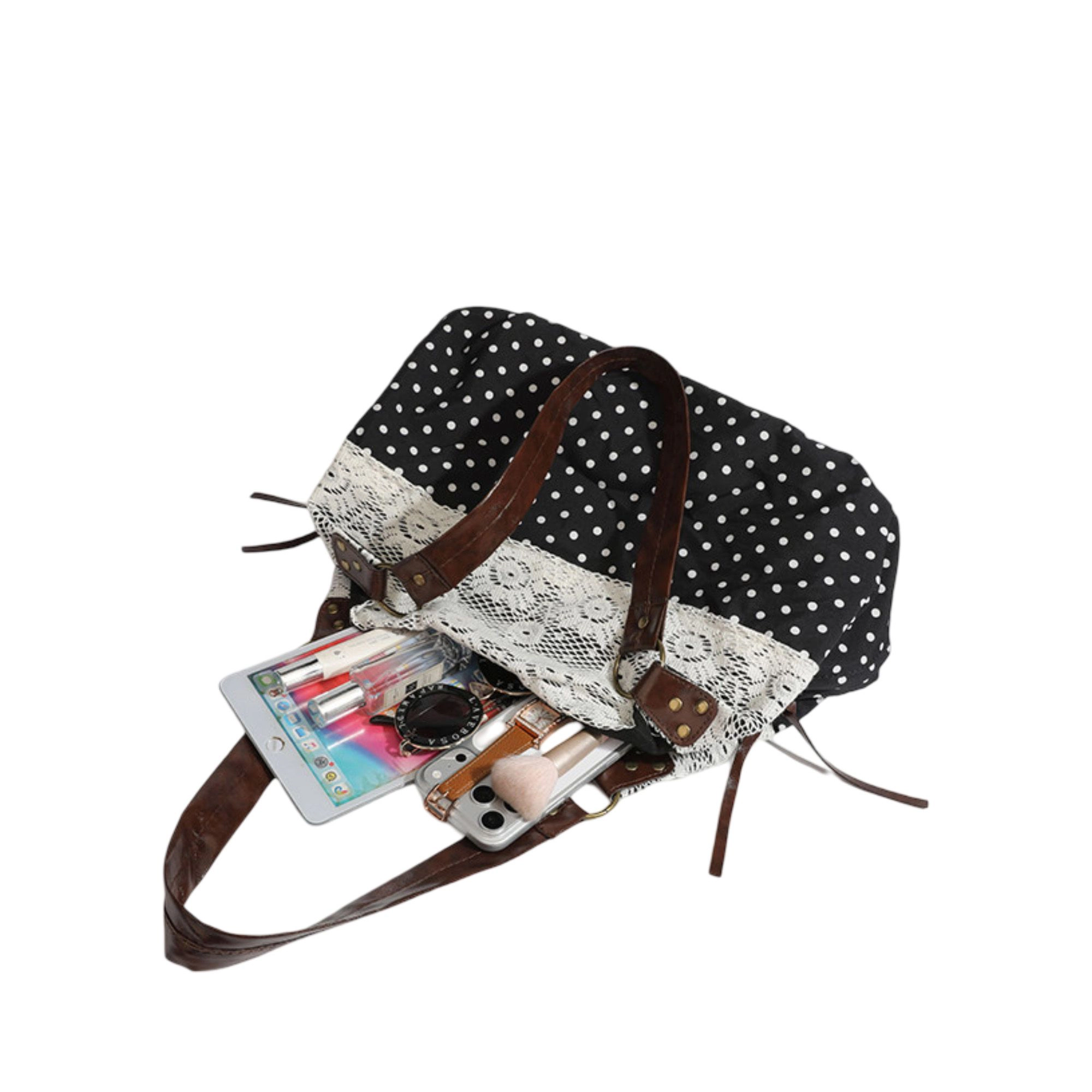 Alilang Women's Polka Dot Lace Accent Shoulder Bag for Women