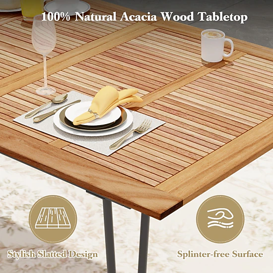 Hivvago 86.5 Inch Rectangular Patio Dining Table For 8 With Acacia Wood Tabletop And Umbrella Hole-86.5 Inches