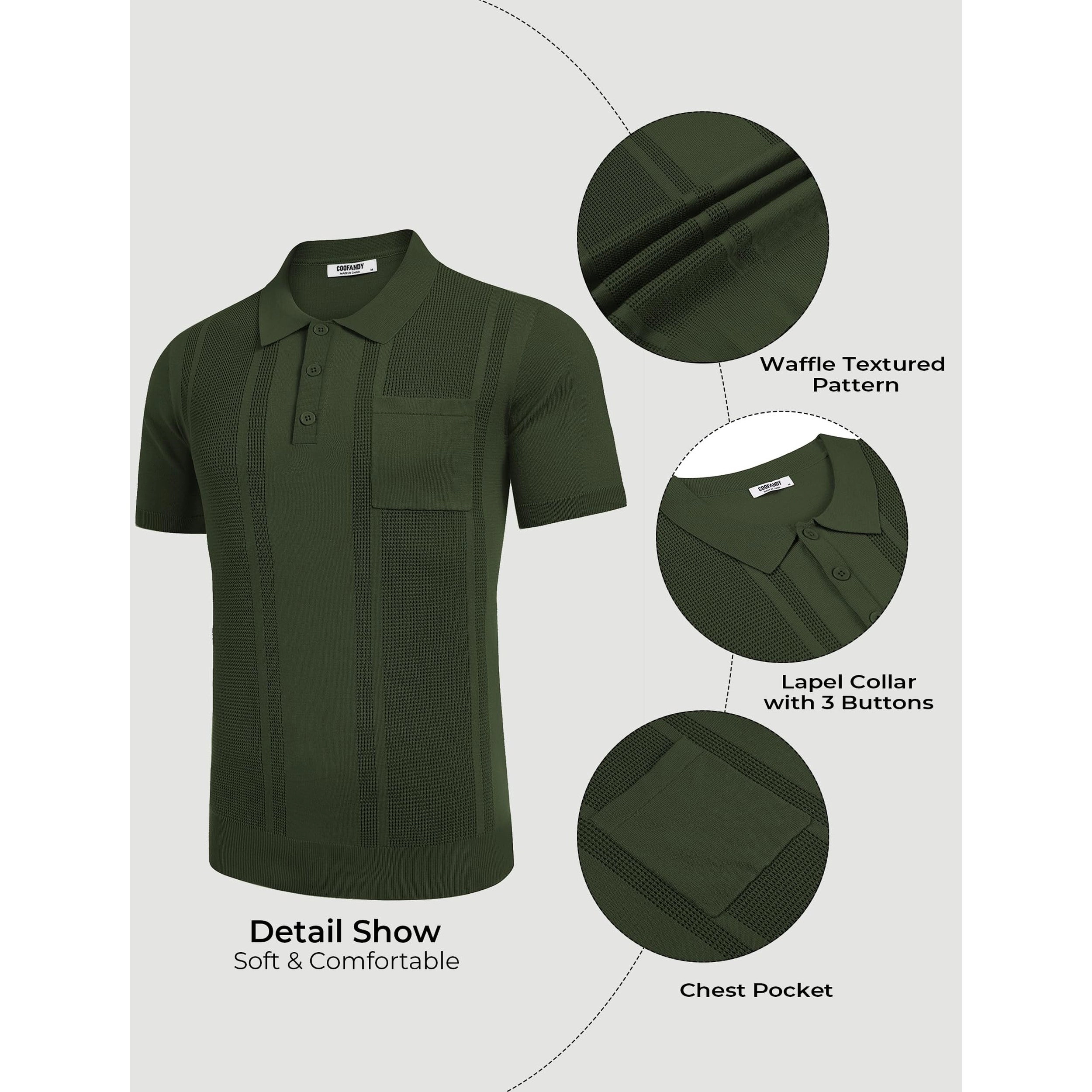 COOFANDY Men's Regular Fit Textured Knit Short Sleeve Polo Shirt